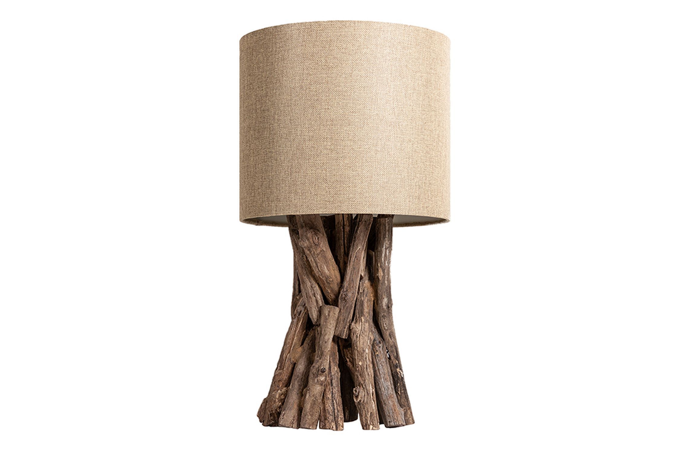 Blendarme Tischleuchte Holz Leinen 50 cm E27 wohnlich