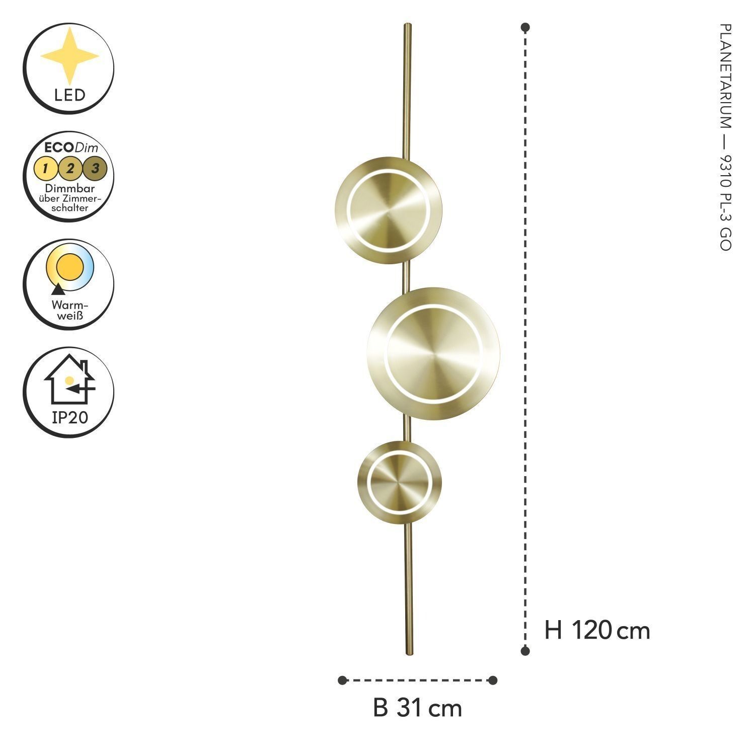 Wandlampe, goldfarben, Standleuchte, runde Elemente, IP20