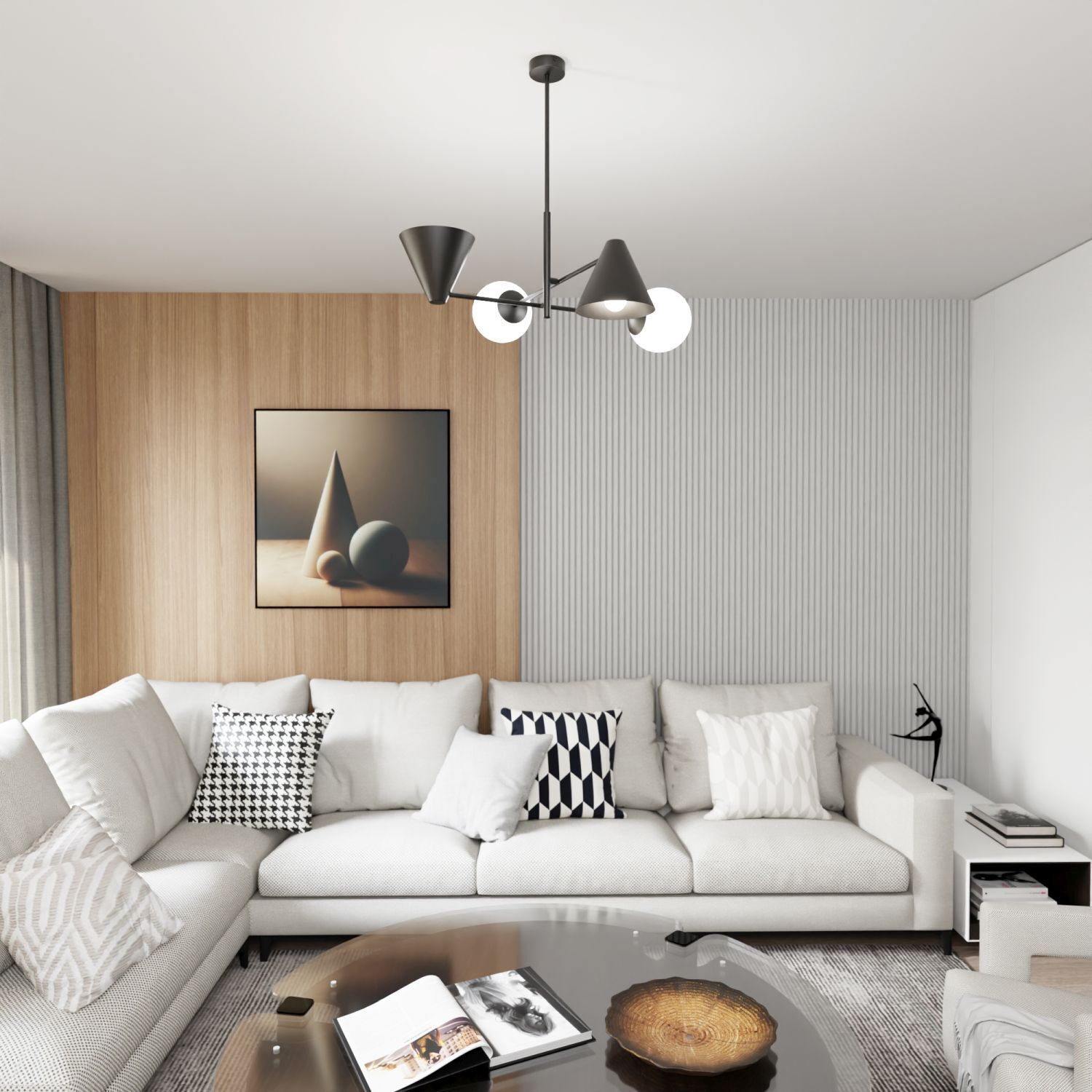 Schwarze Deckenlampe Metall Glas B:70 cm E14 blendarm wohnzimmer, sofa, dekor, tisch, lampe