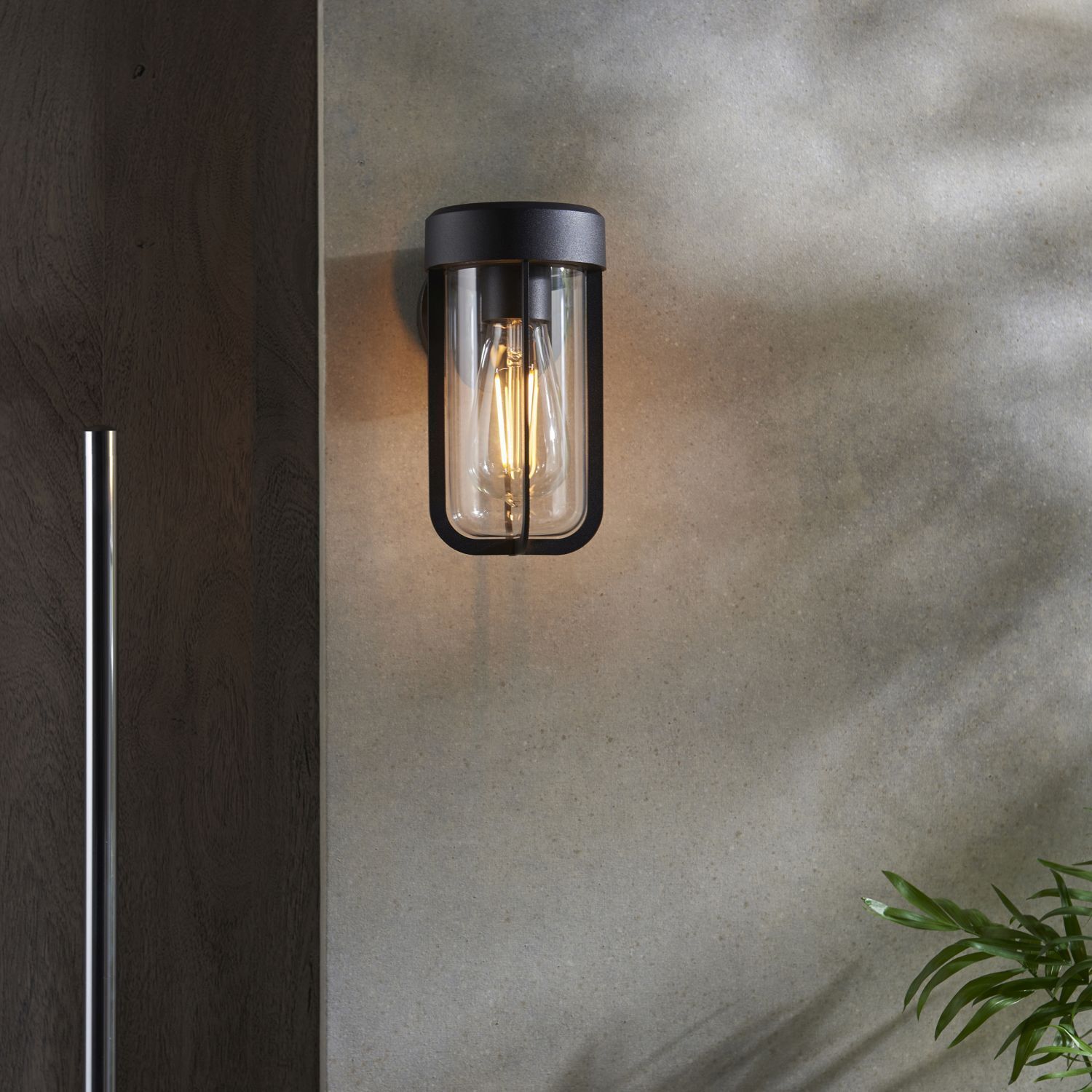 Außenwandleuchte Schwarz Alu Glas IP44 H: 20,8 cm klein E27