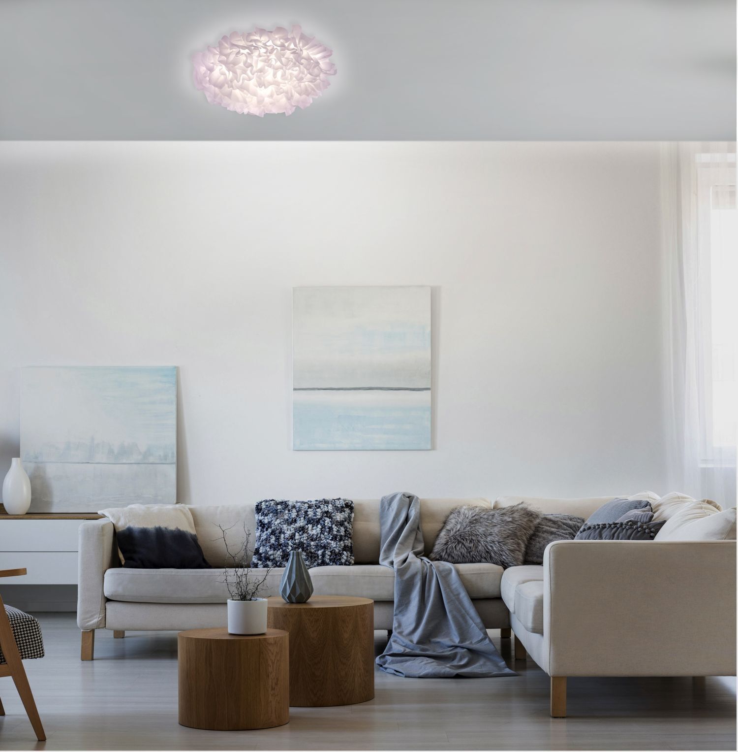 LED Deckenleuchte Stoff Weiß rund Ø50 cm 2700-5000 K