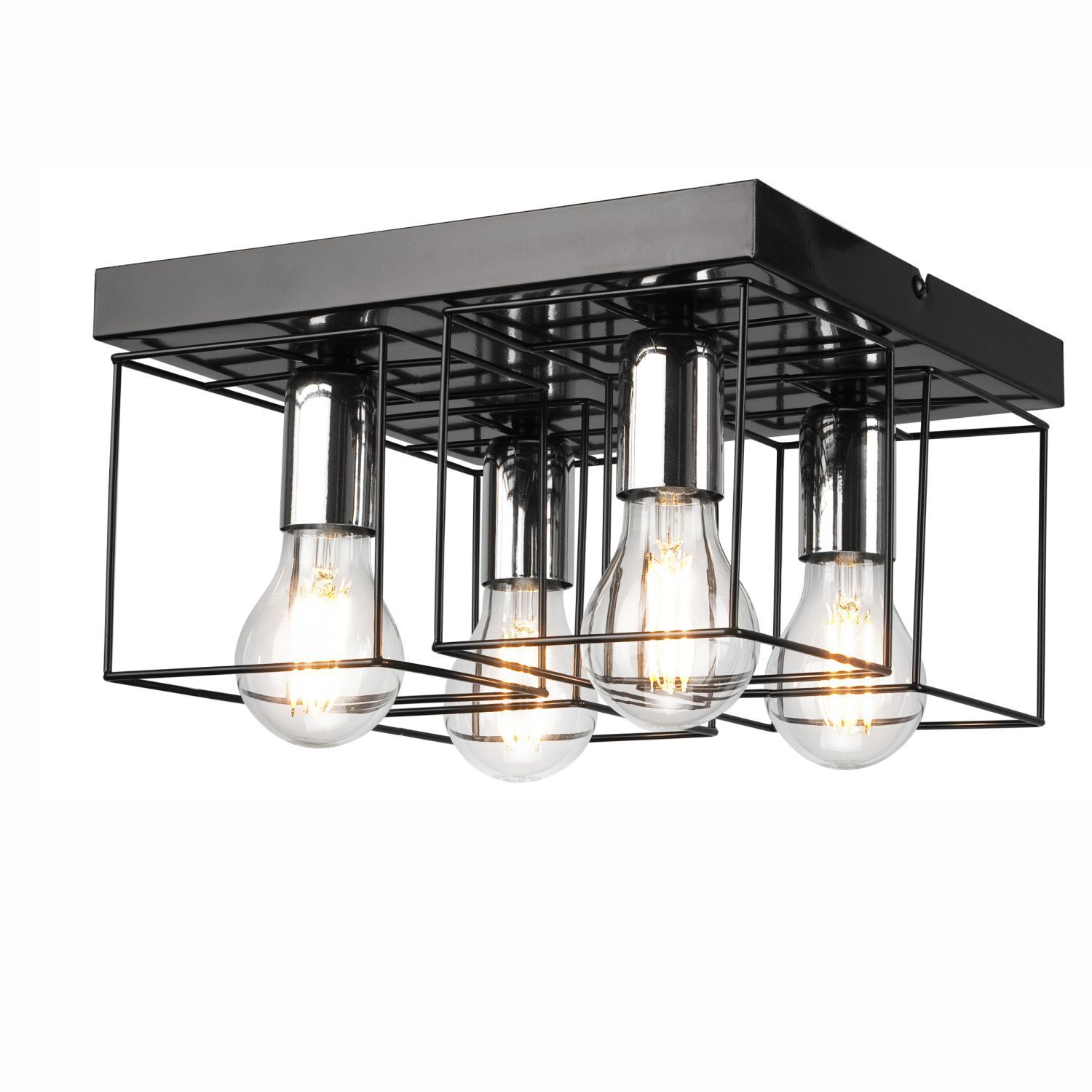 Deckenleuchte Metall Schwarz Chrom B: 30 cm eckig 4-flammig