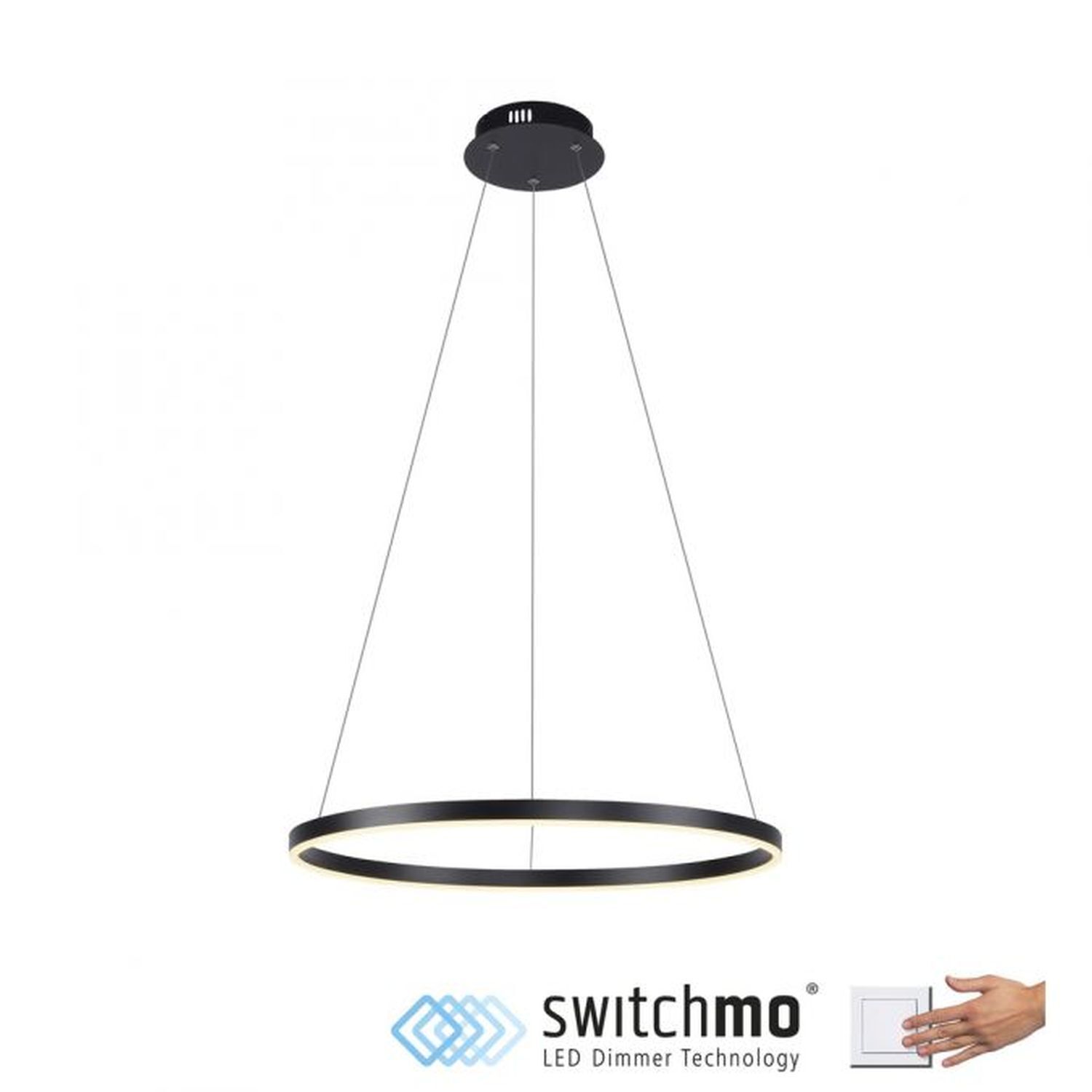 Dimmbare LED Pendelleuchte Schwarz Ø58,5 cm 3000 K 28 W Lampe, Kronleuchter