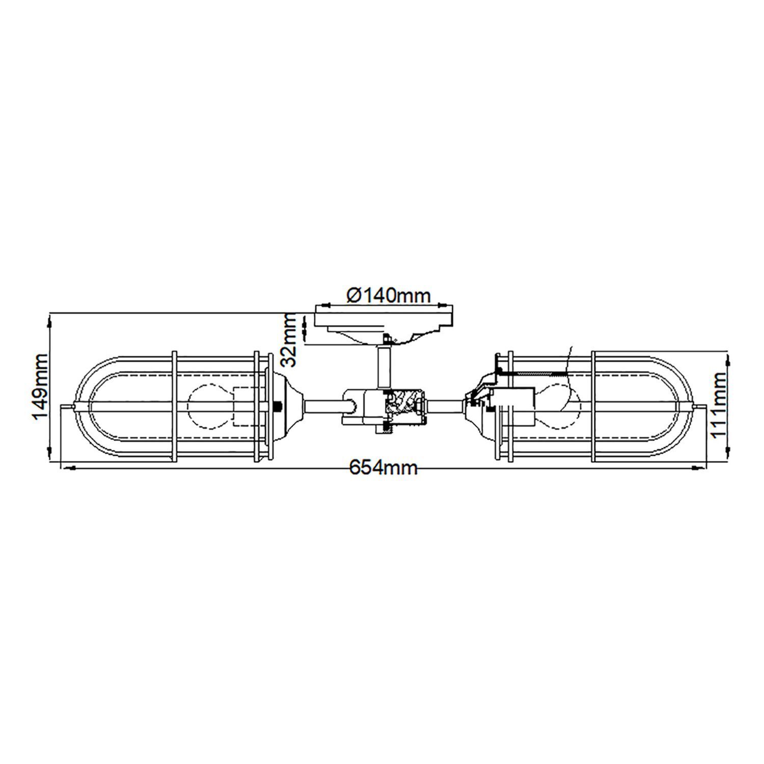 Deckenleuchte Bad IP44 B: 65,4 cm 3x E27 Metall Glas Vintage CAD-Diagramm, Diagramm