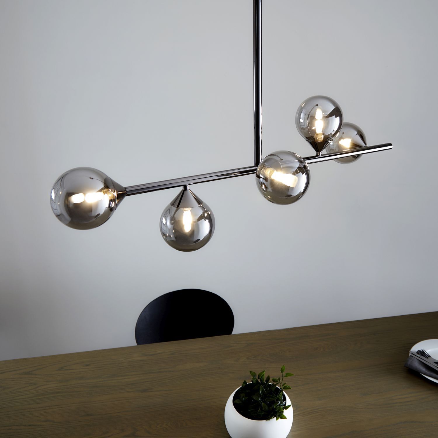 Deckenlampe Rauchglas Metall 90 cm lang H: max. 117 cm G9
