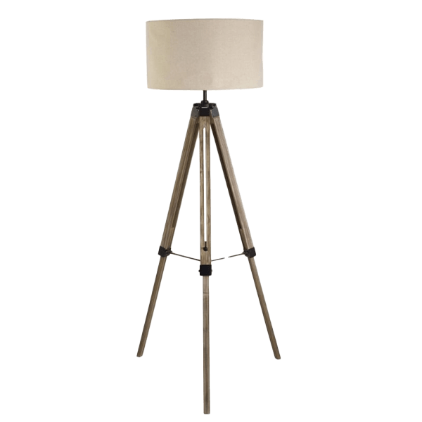 Stehlampen Dreibein Stehleuchte, Tripod, Beige Lampenschirm, Holzlook, Fußstütze