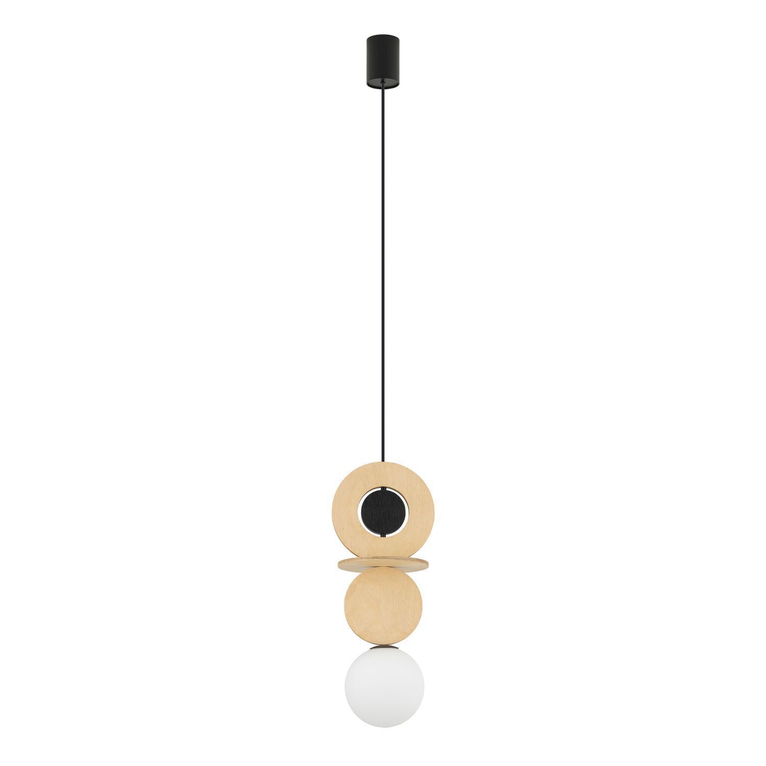 Natürliche Hängelampe Glaskugel Holz G9 Ø16 cm rund