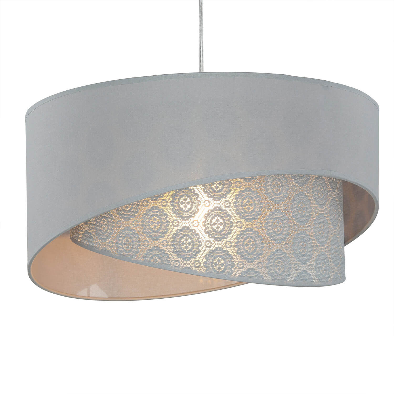 Graue Hängelampe Stoff Spitze SELMA Schlafzimmer Deckenleuchte, Lampe