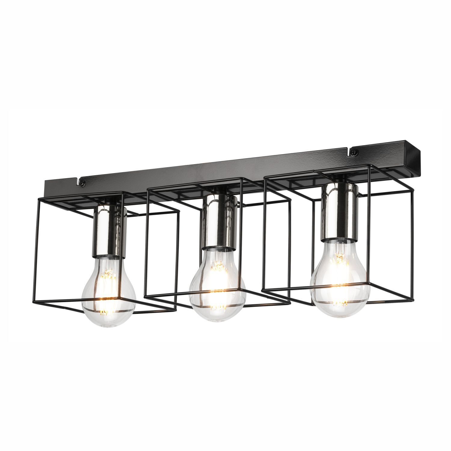 Deckenlampe Metall Schwarz Chrom 50 cm lang 3-flammig E27