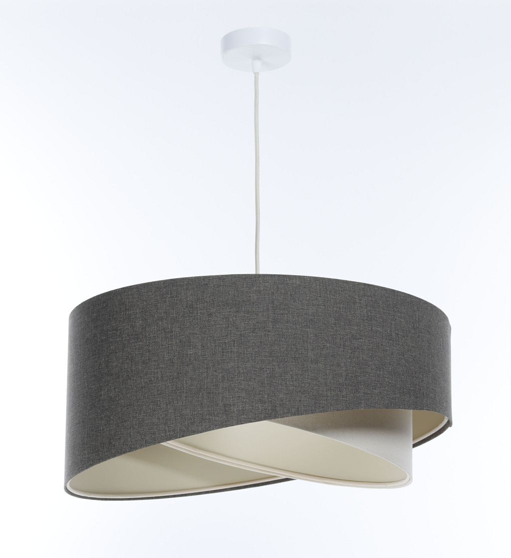 Hängeleuchte Grau Creme E27 rund D: 45 cm Stoffschirm