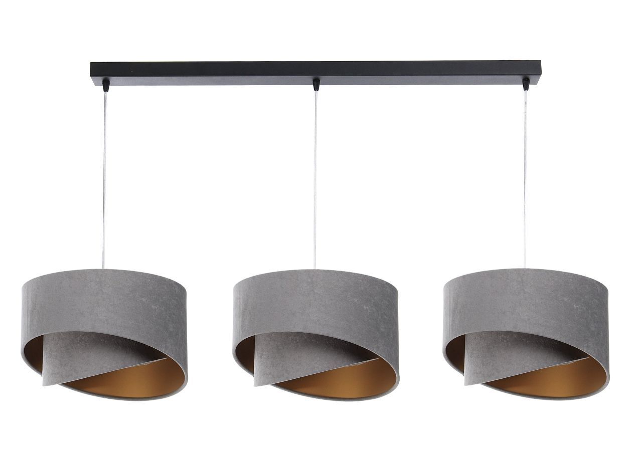 Pendelleuchte 3-flammig Schwarz Grau Gold E27 Velours Optik