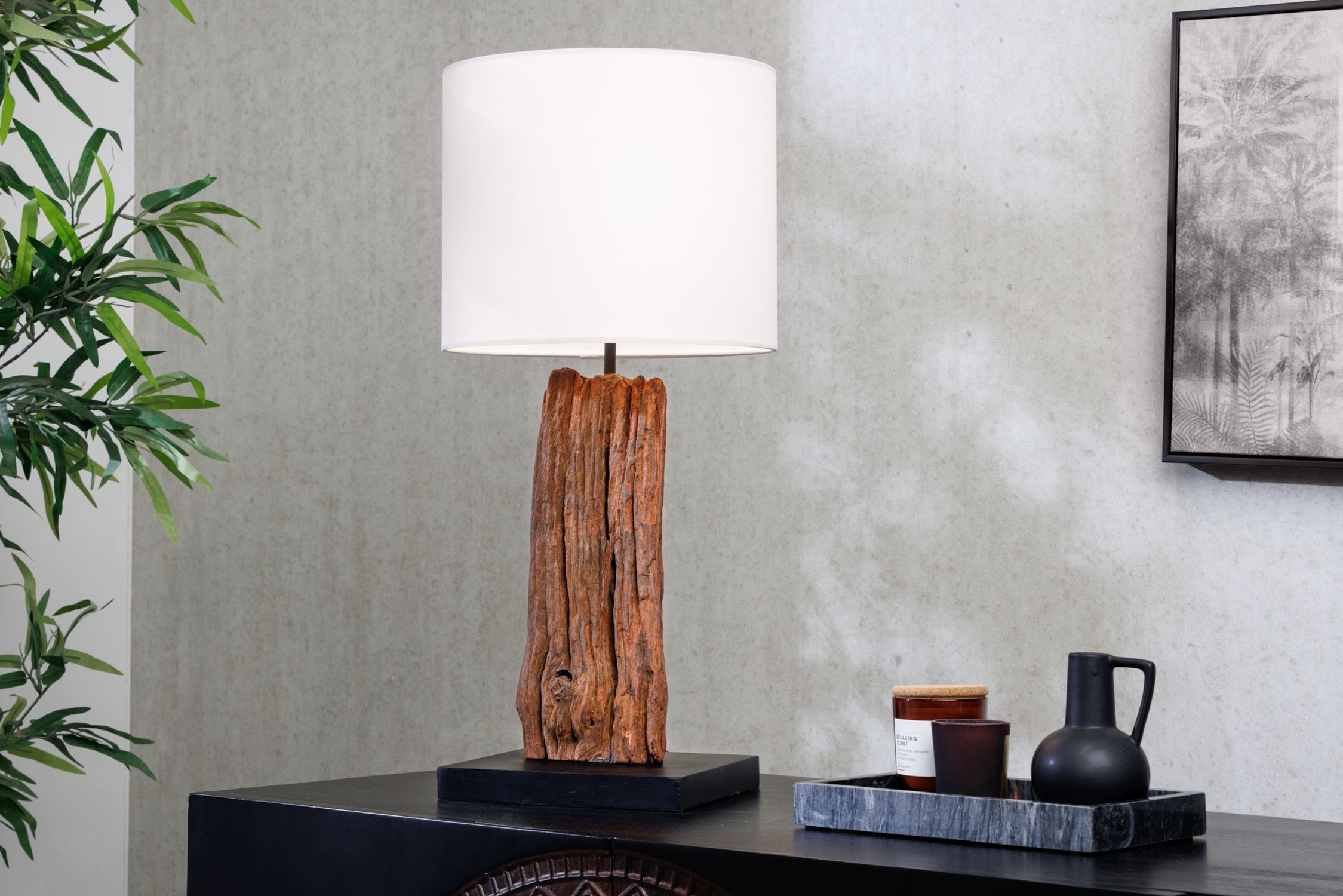 Blendarme Nachttischleuchte Holz Stoff E27 58 cm groß Lampe, Tischlampe