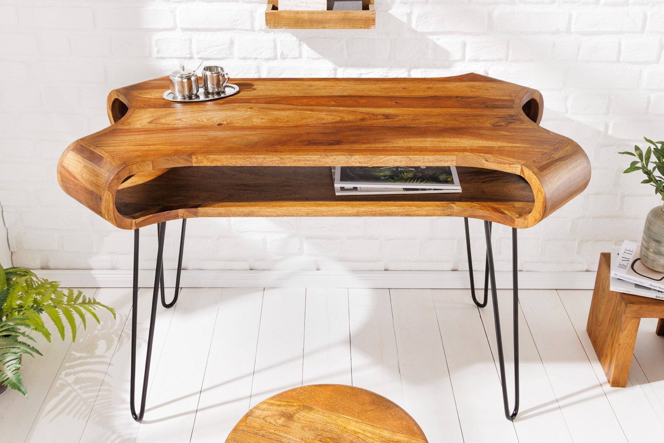 Schreibtisch Sheesham Holz Metall 120 x 78 cm Hartholz, Gebeiztes Holz, Holz, Tabelle, Innenarchitektur