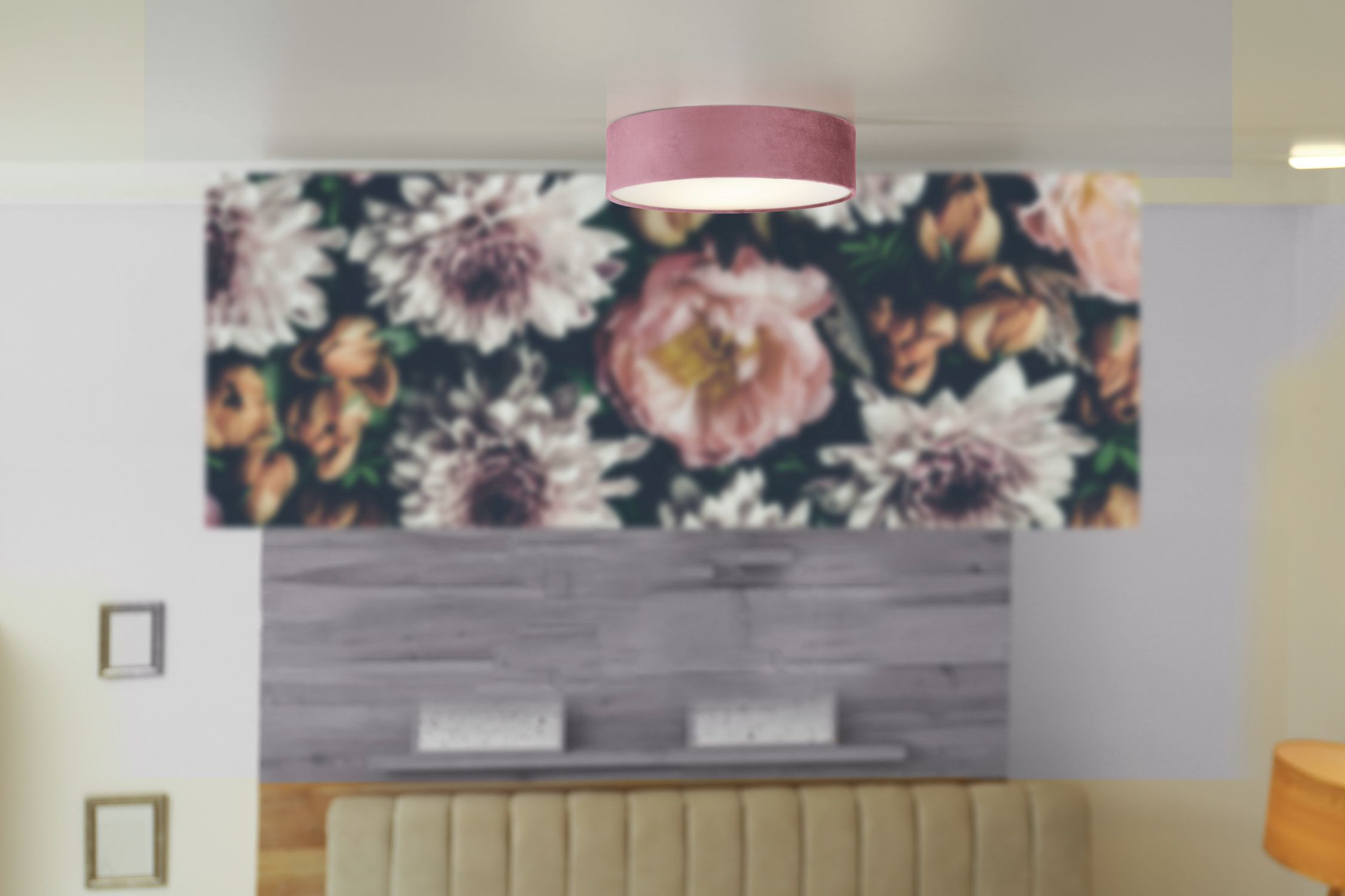 Deckenlampe Stoff Samt rund Ø 38 cm H: 10 cm Rosa 2x E27