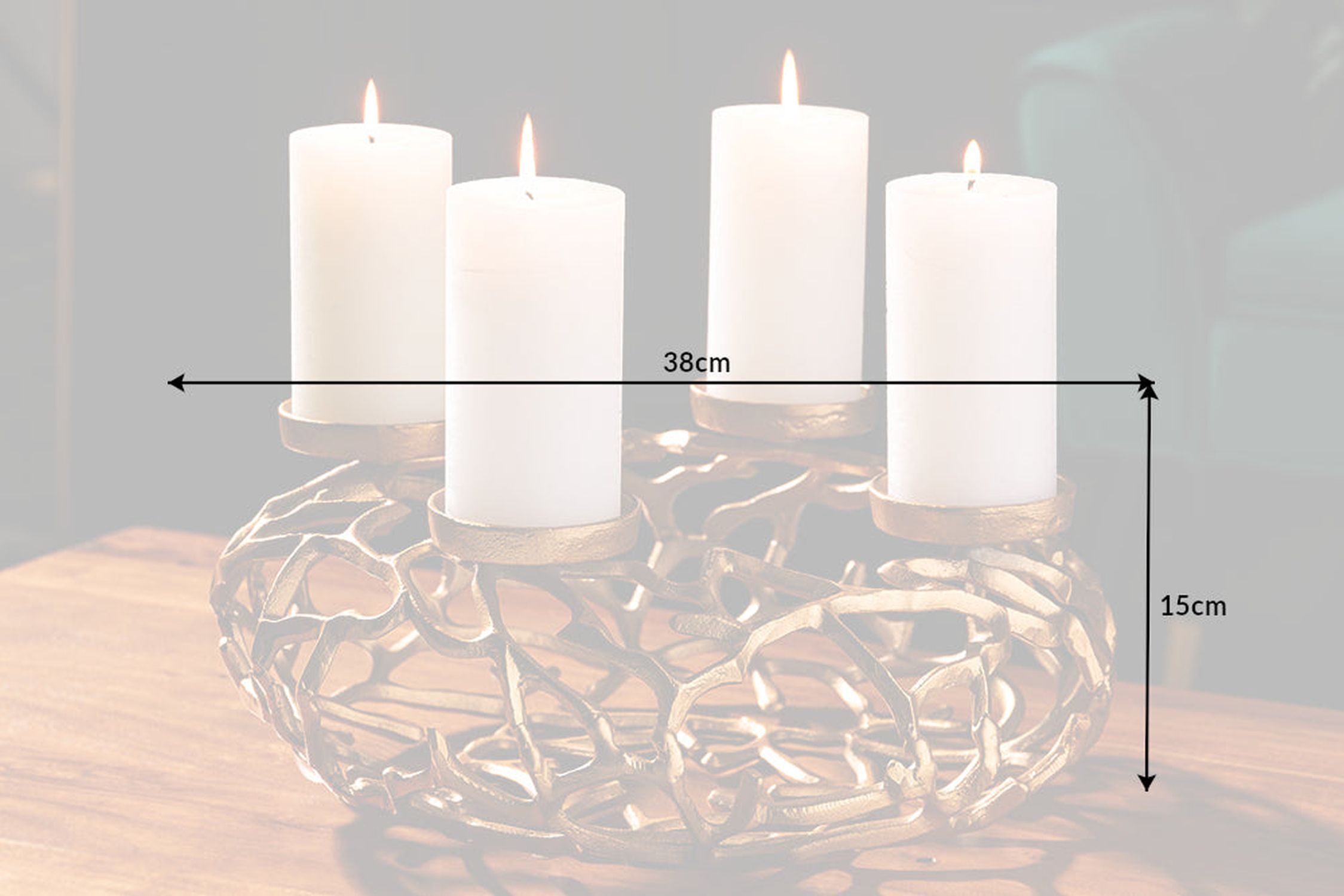 Kerzenständer für Blockkerzen Ø 38 cm Handarbeit in Gold Kerze