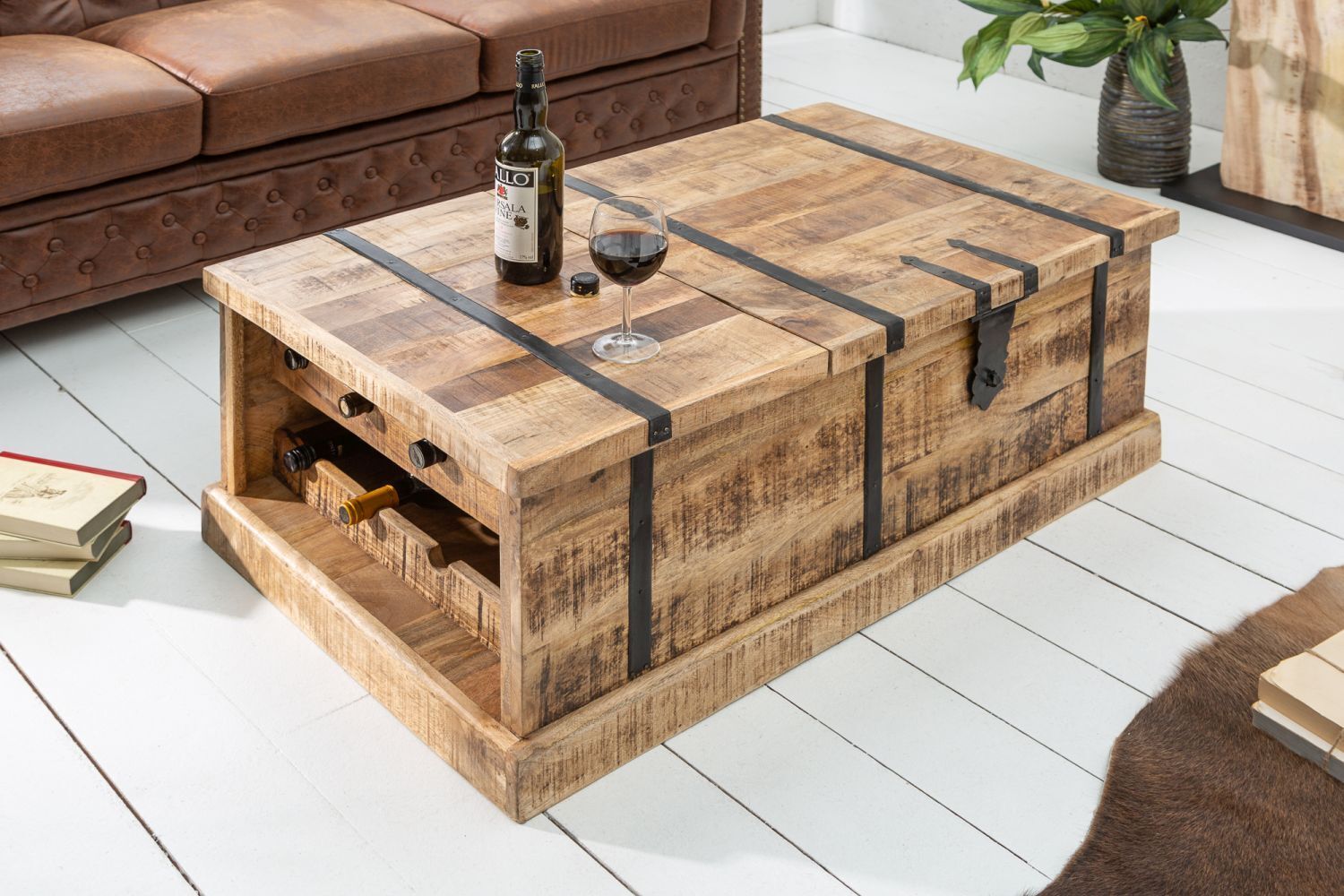 Couchtisch Mango Holz Metall Handarbeit 100x50 cm in Natur