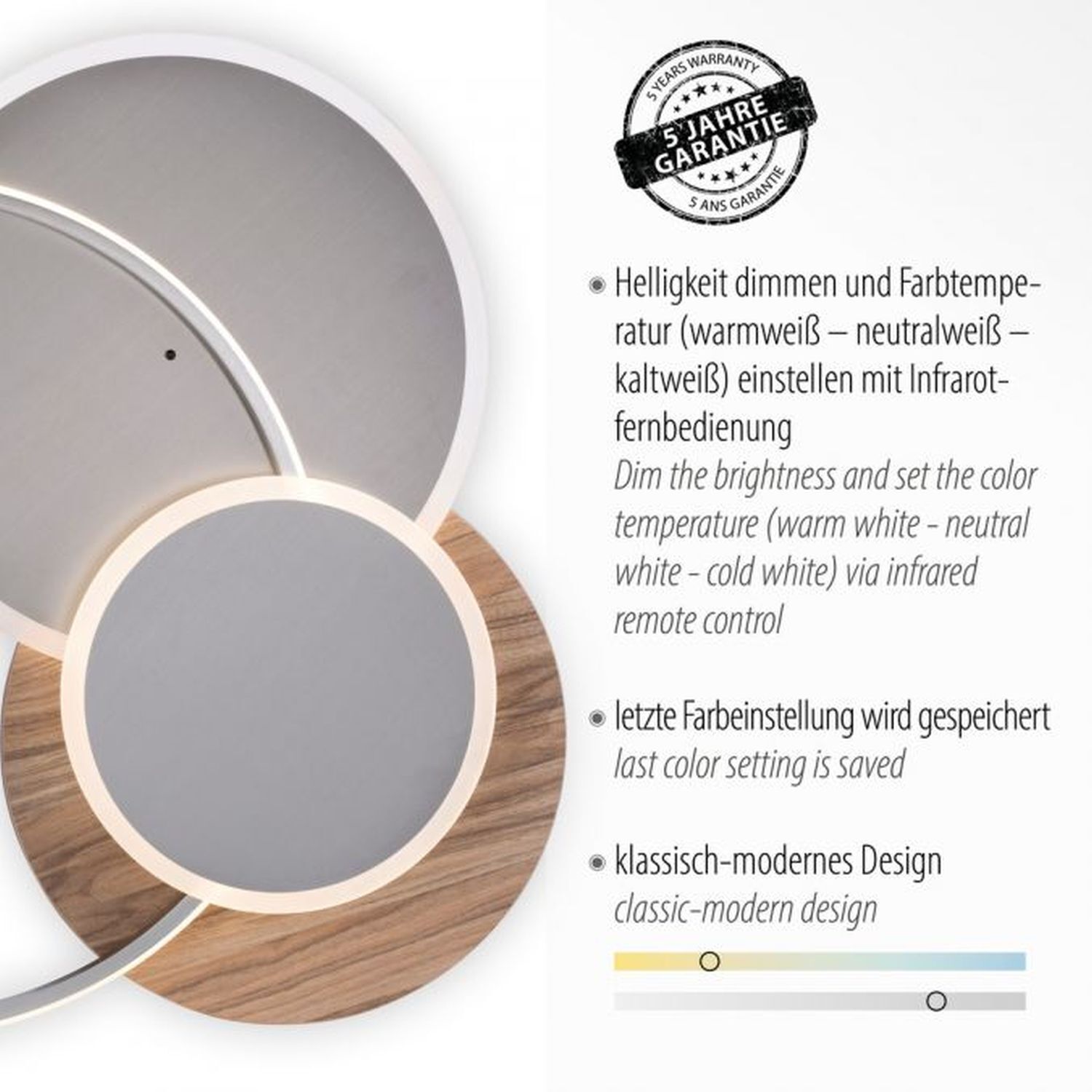 Stylische LED Deckenlampe Holz Ringe 6000 lm dimmbar