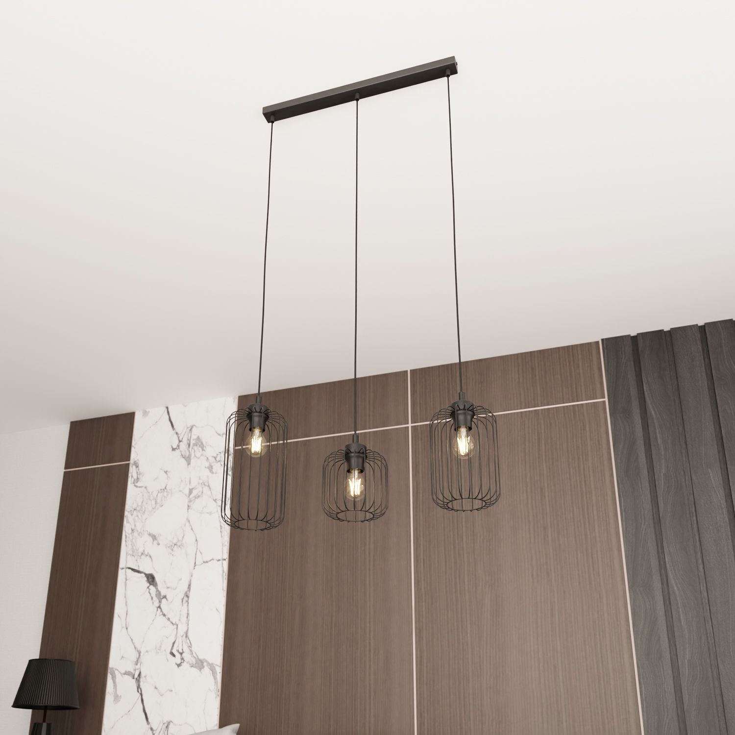 Dekorative Hängelampe Metall Schwarz E27 L:40 cm lang