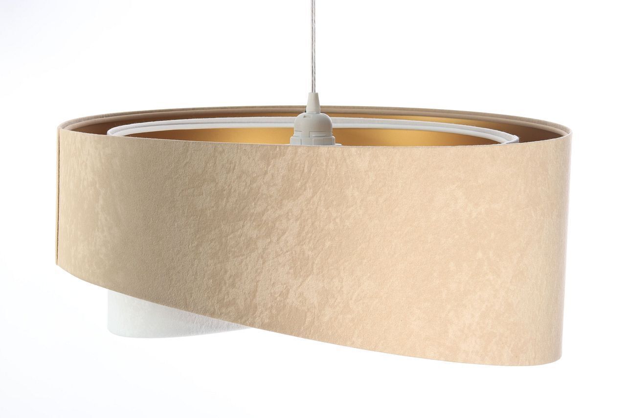 Hängelampe Stoff Beige Gold E27 rund D: 50 cm Velours Optik Lampe