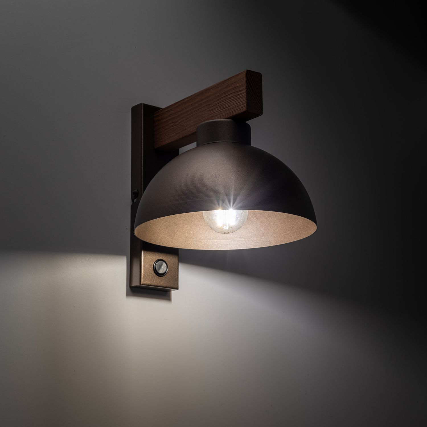 Wandleuchte mit Schalter H: 20 cm Holz Metall in Braun E27 Lampe, Leuchte, Deckenleuchte