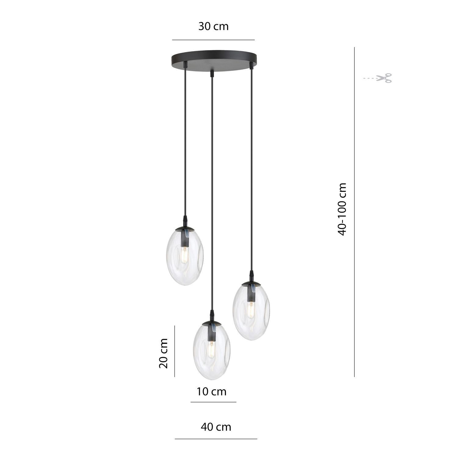 Hängelampe 3-flammig verstellbar Glas E14 Esstisch