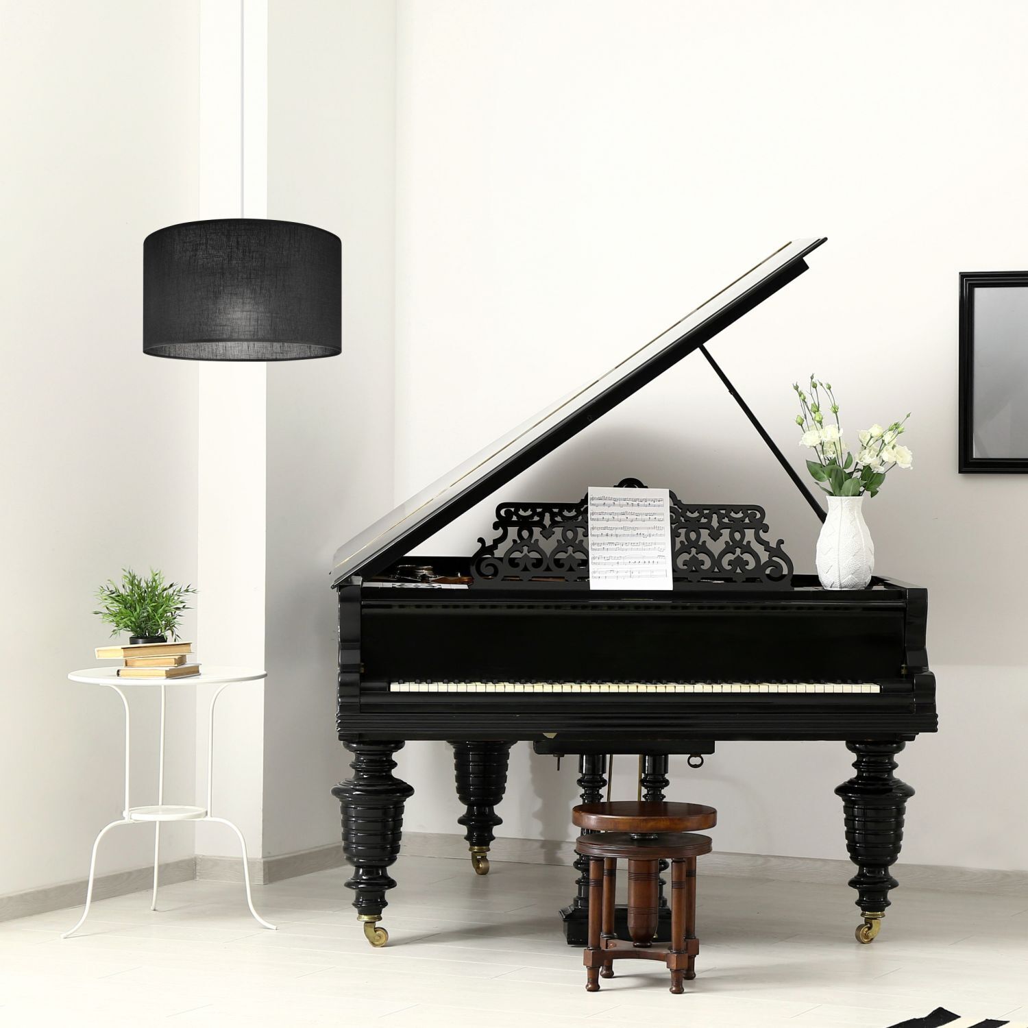 Hängelampe Schwarz rund Ø 35 cm E27 verstellbar Stoff ISIDE