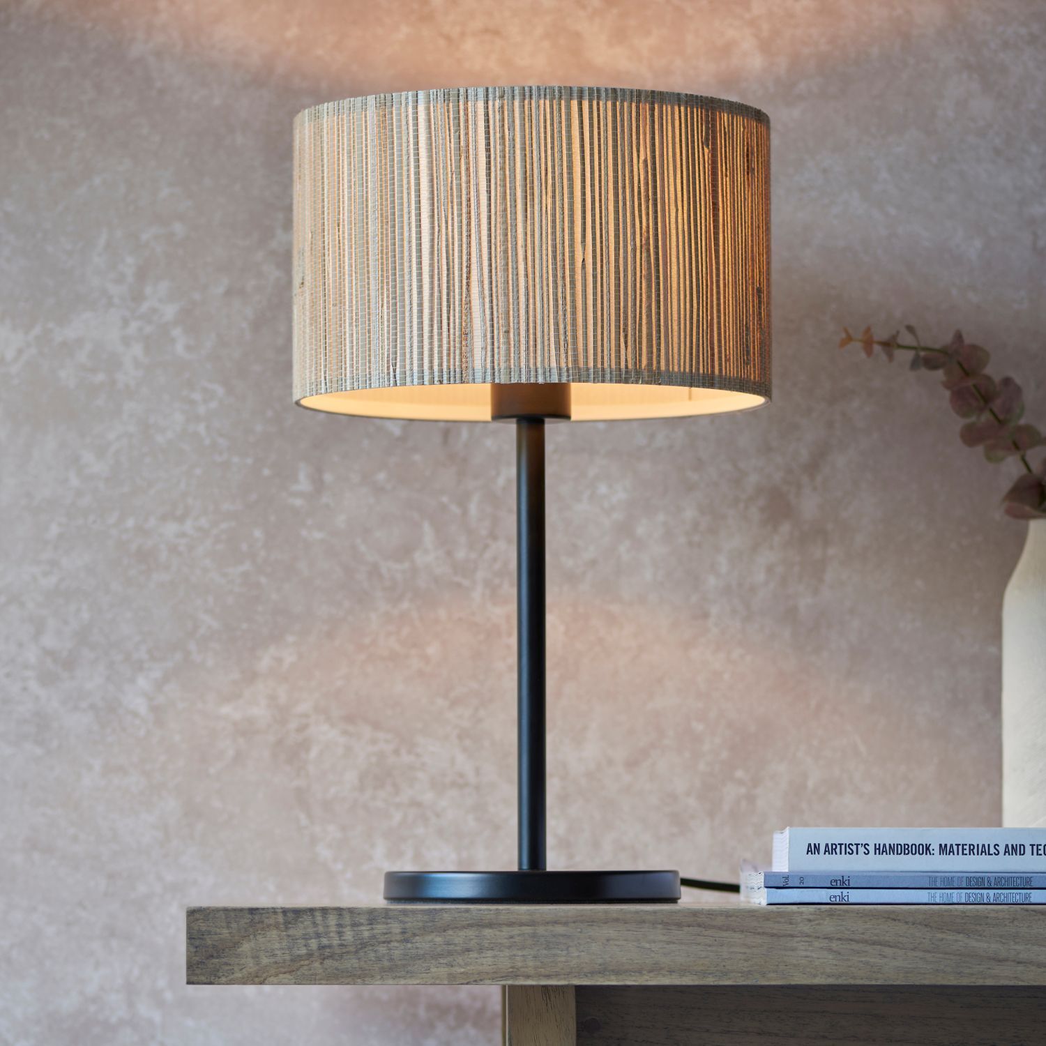 Tischleuchte E27 41 cm hoch Seegras Metall Modern Boho