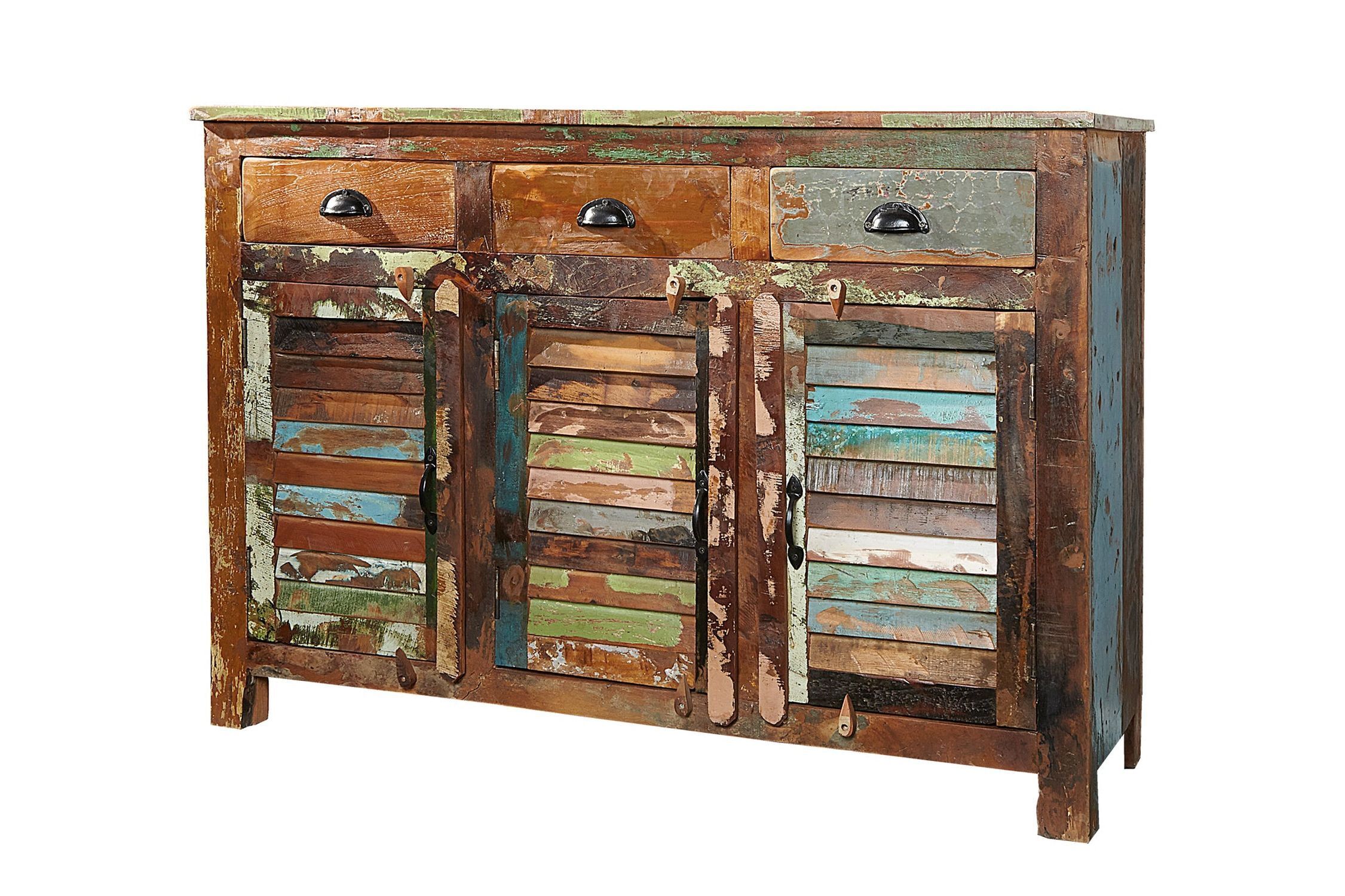 Sideboard Holz 125 x 90 cm Schubladen Türen Bunt Handarbeit