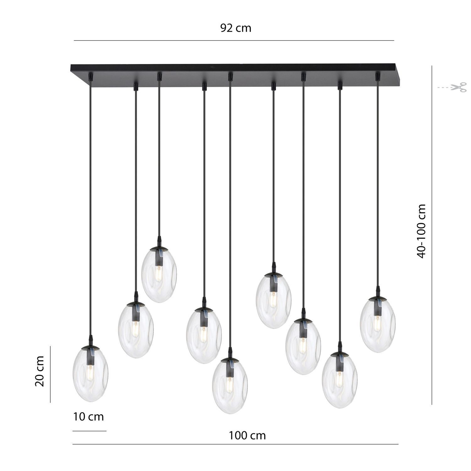 Hängelampe groß 100 cm 9x E14 Glas höhenverstellbar