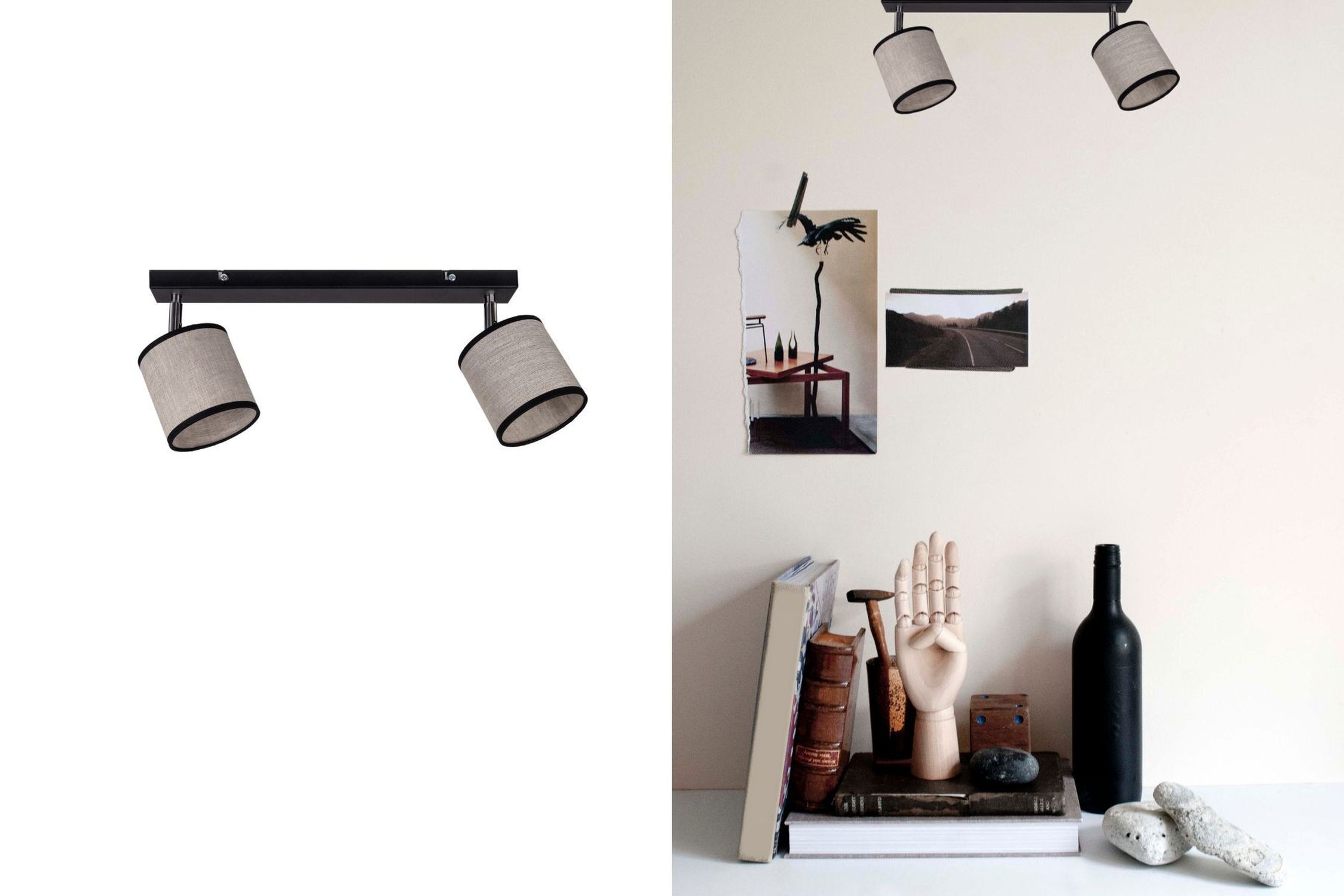 Beweglicher Deckenspot Stoff Schwarz Beige E14 L:55 cm Deckenleuchte, Spot-Lampe, Schwarz, Grau, Lampe