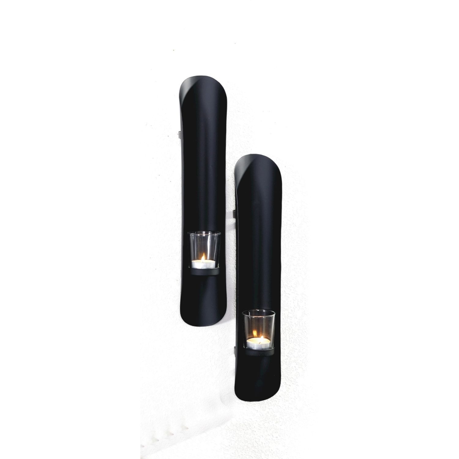 Wandkerzenhalter 2er Set Schwarz Metall Glas H: 41,5 cm Modern