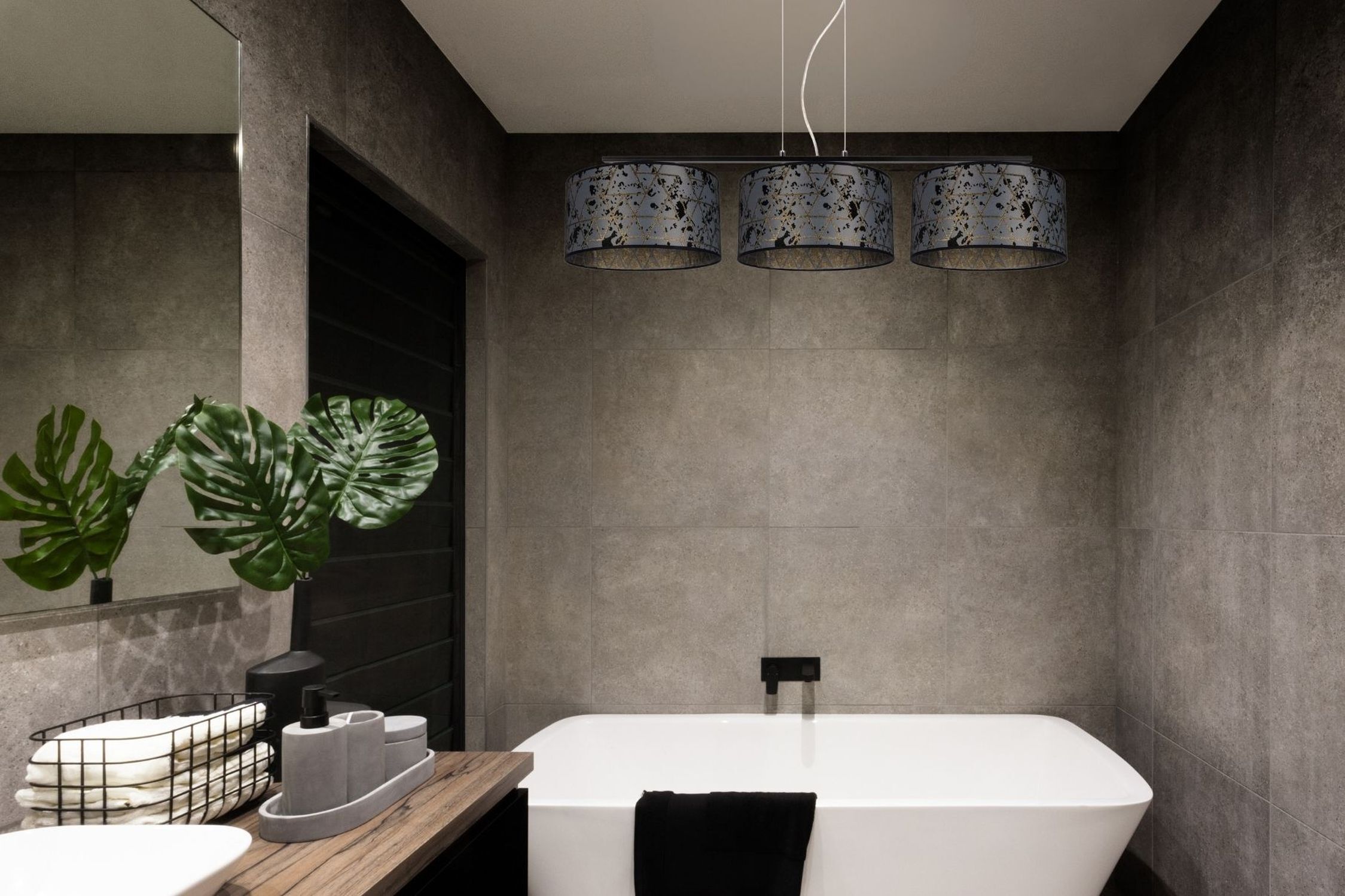 Gemütliche Hängelampe Stoff Graphit Muster E27 L:100 cm Drinnen, Innenarchitektur, Baden, Badewanne, Wanne