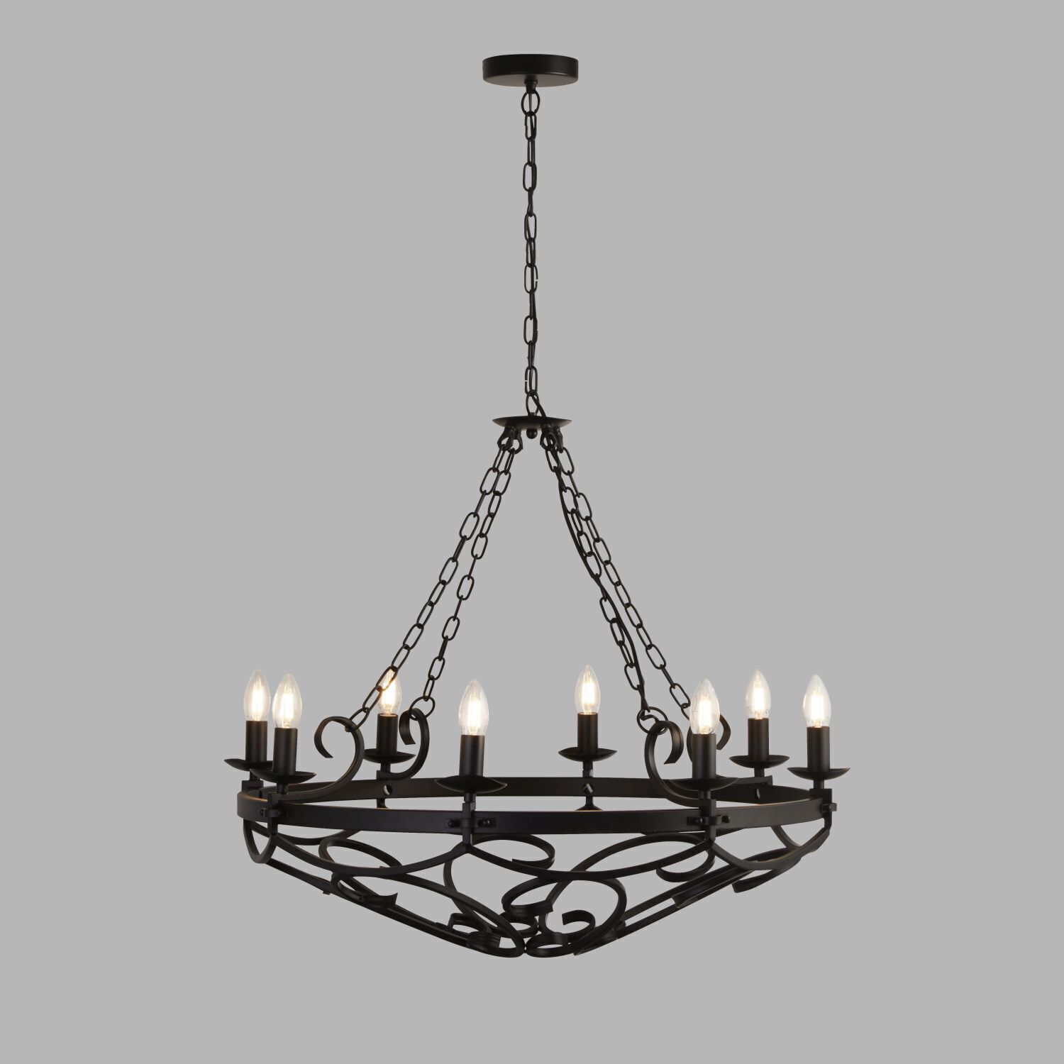 Kronleuchter Rustikal Schmiedeeisen Ø 80 cm Schwarz 8x E14