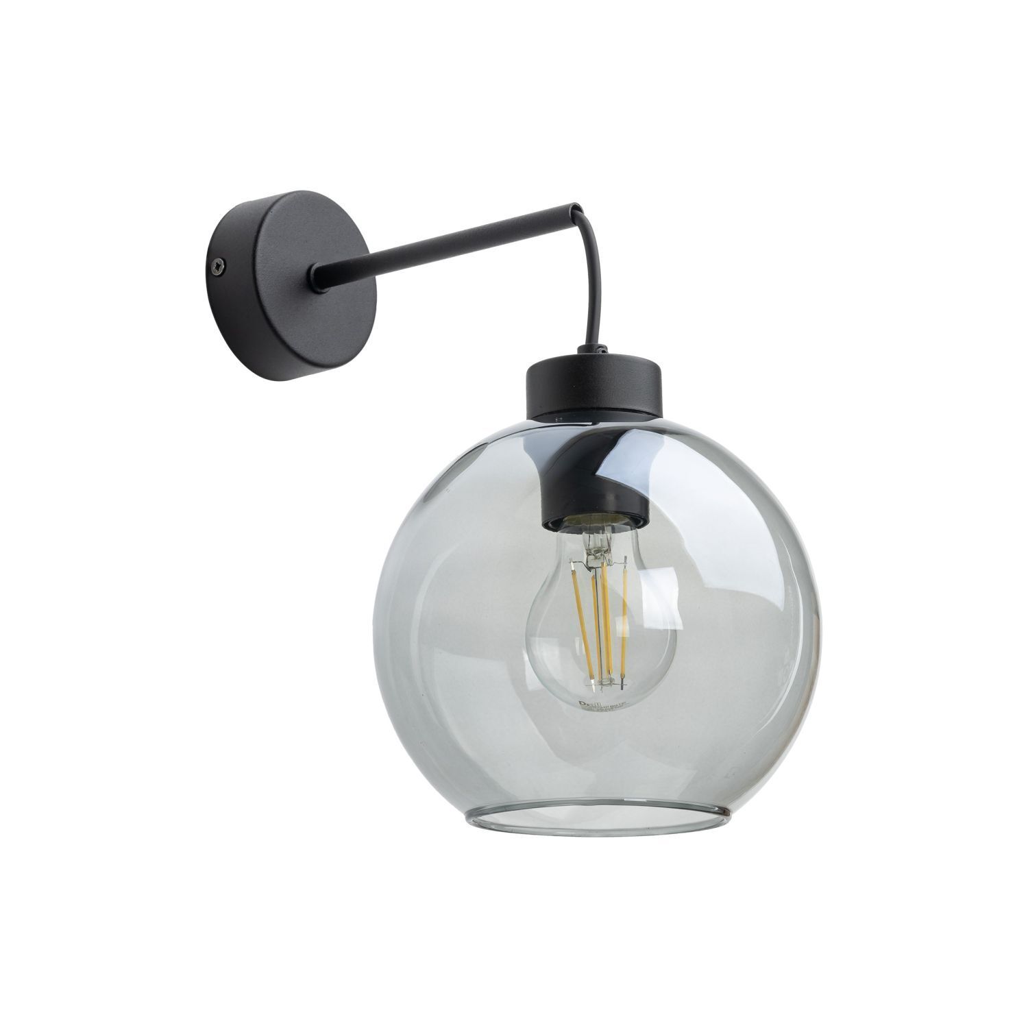 Wandleuchte Rauchglas Metall H: 28 cm E27 Schwarz Graphit