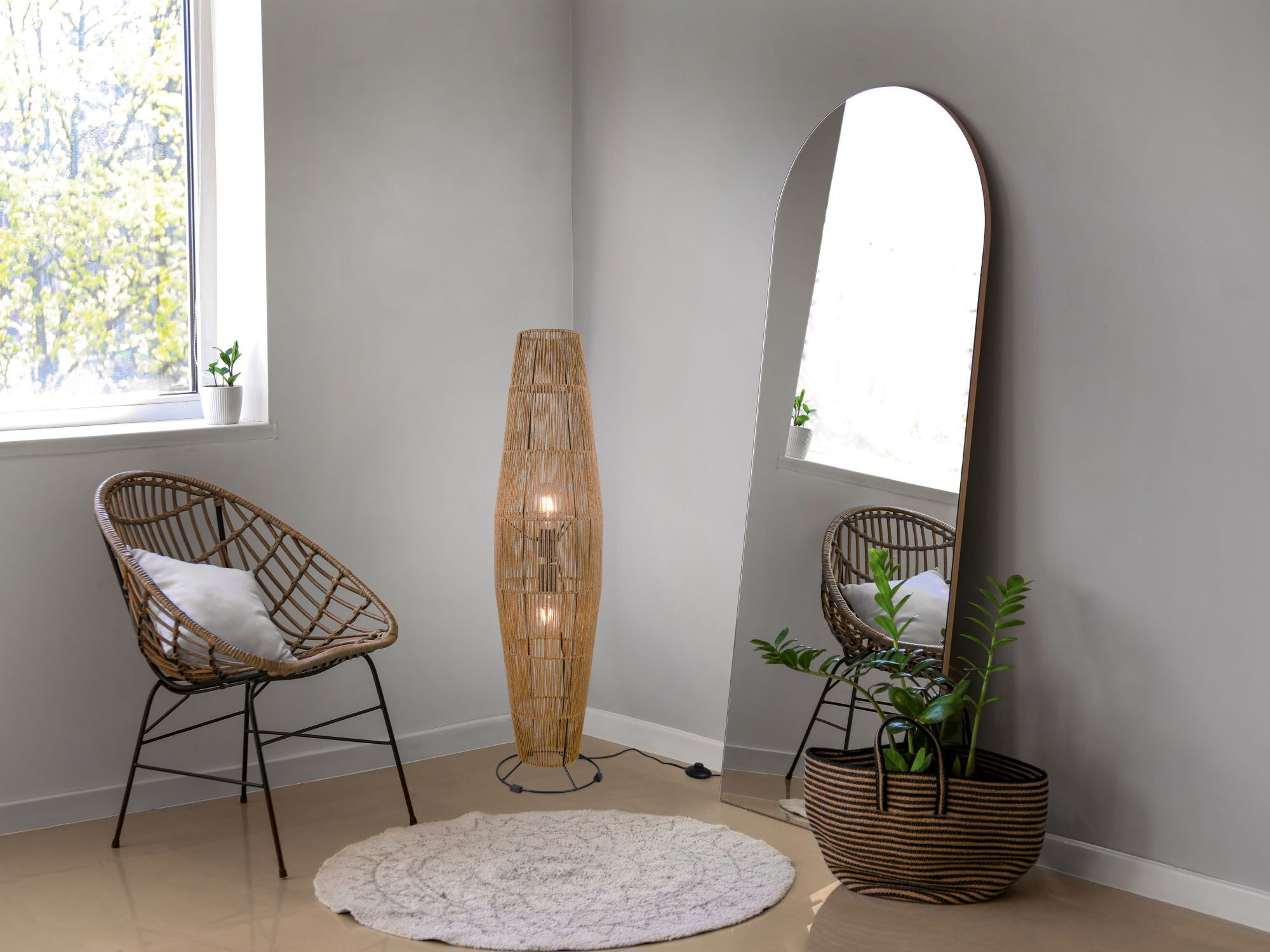 Stehleuchte Papier Metall Schwarz Braun E27 103 cm Lampe, Pflanze, Stuhl, Dekoration für Zuhause, Teppich