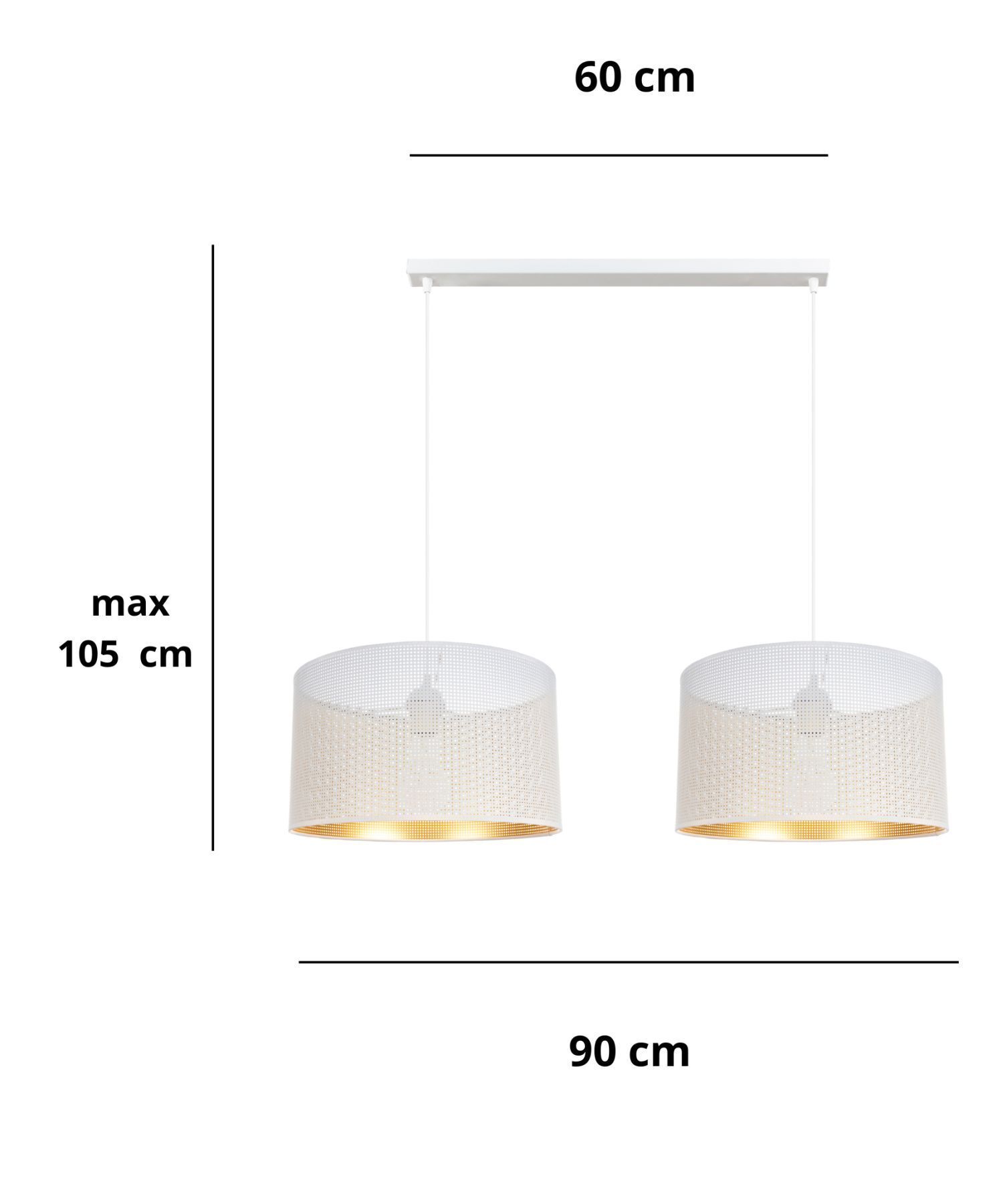Große Pendelleuchte Metall Weiß Gold E27 2-flmg L:90 cm