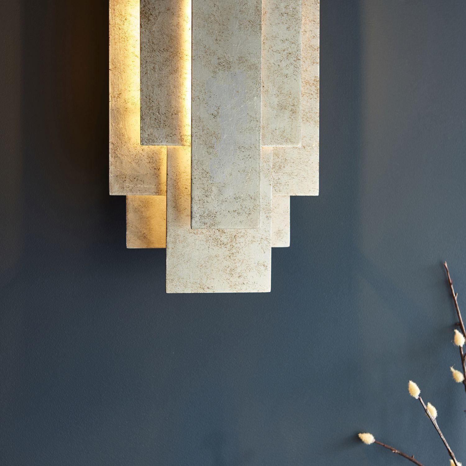 Wandleuchte innen Metall 45 cm in Silber antik 2x G9 Art Déco
