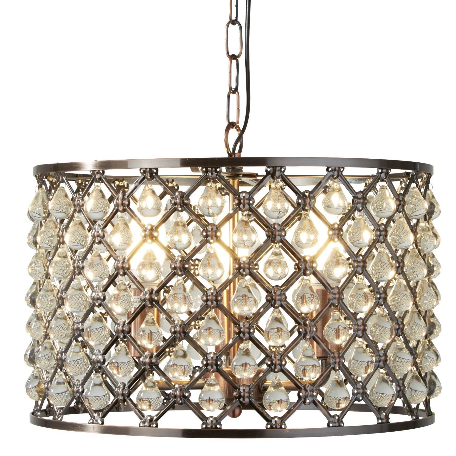 Pendelleuchte Kristall Ø 38 cm 3x E14 in Kupfer antik