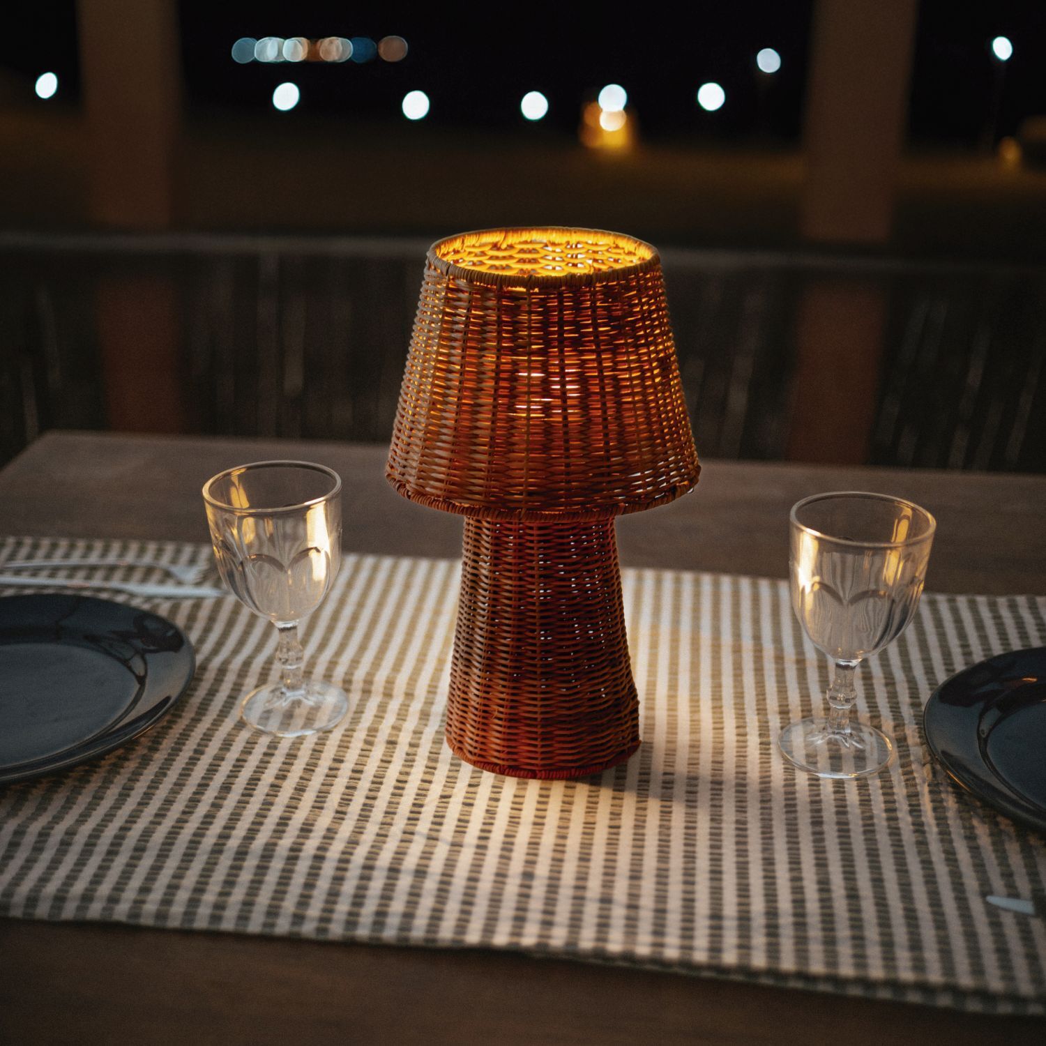 LED Akku Tischlampe dimmbar 3000 K IP54 38 cm Rattan Lampe, Rattan, Tischlampe, Licht, Tischdeko