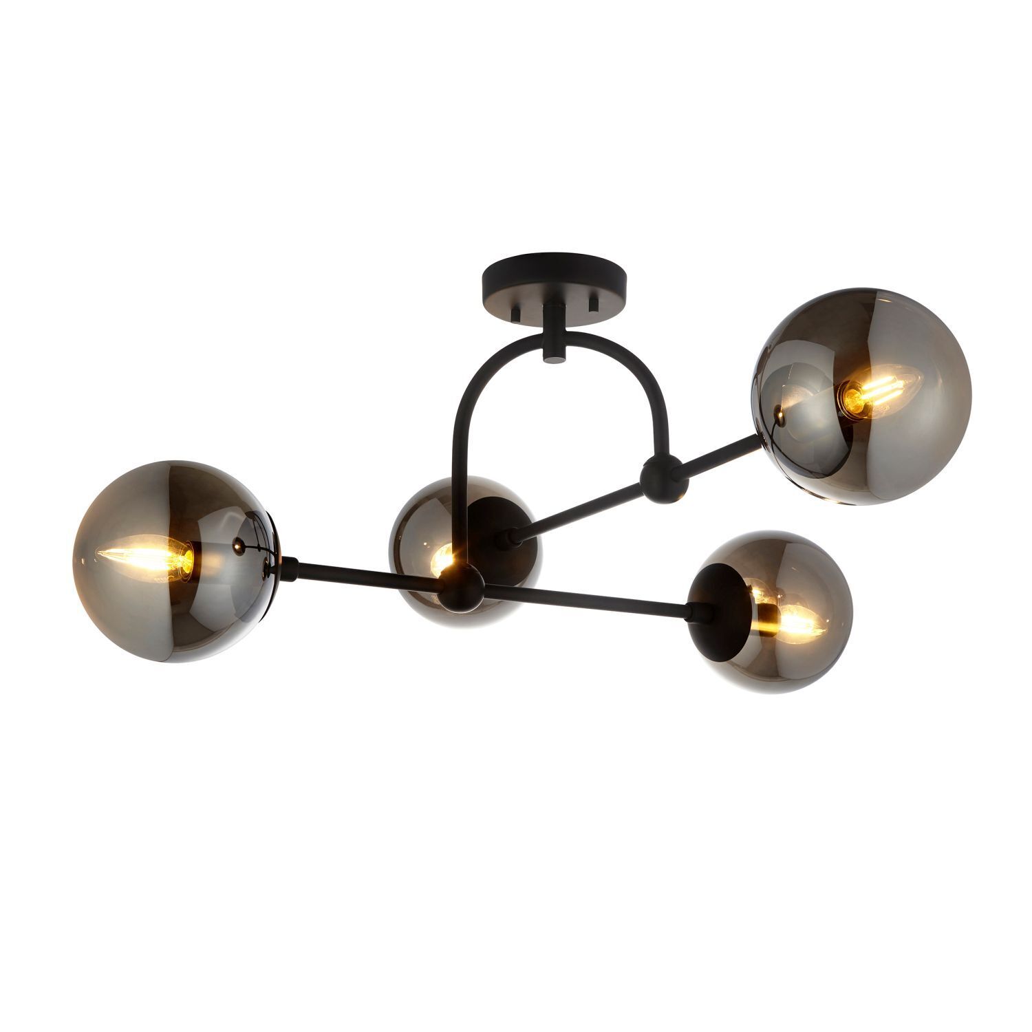 Deckenlampe Metall Rauchglas B: 70,5 cm Schwarz Grau 4x E14