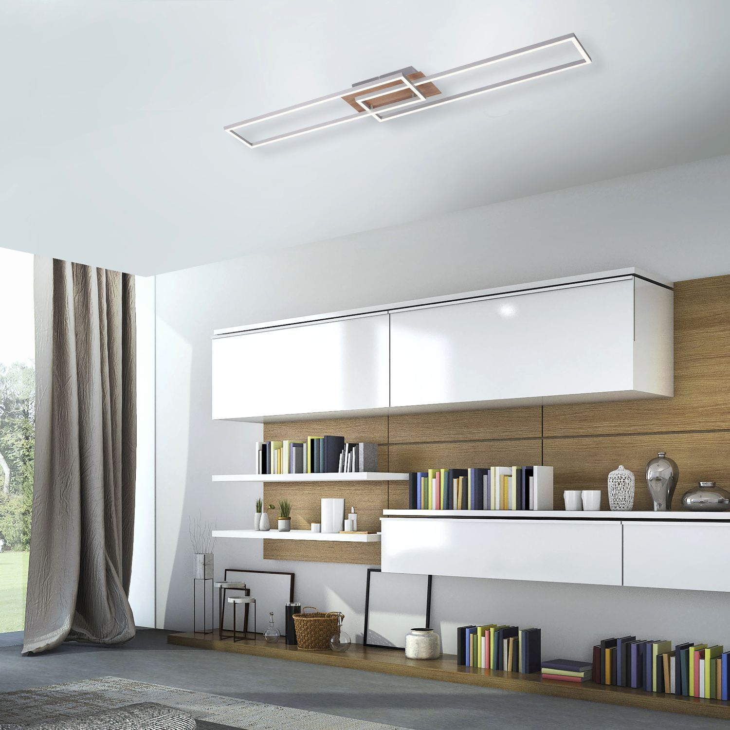 Dimmbare LED Deckenlampe L:110 cm 2700-5000 K in Natur