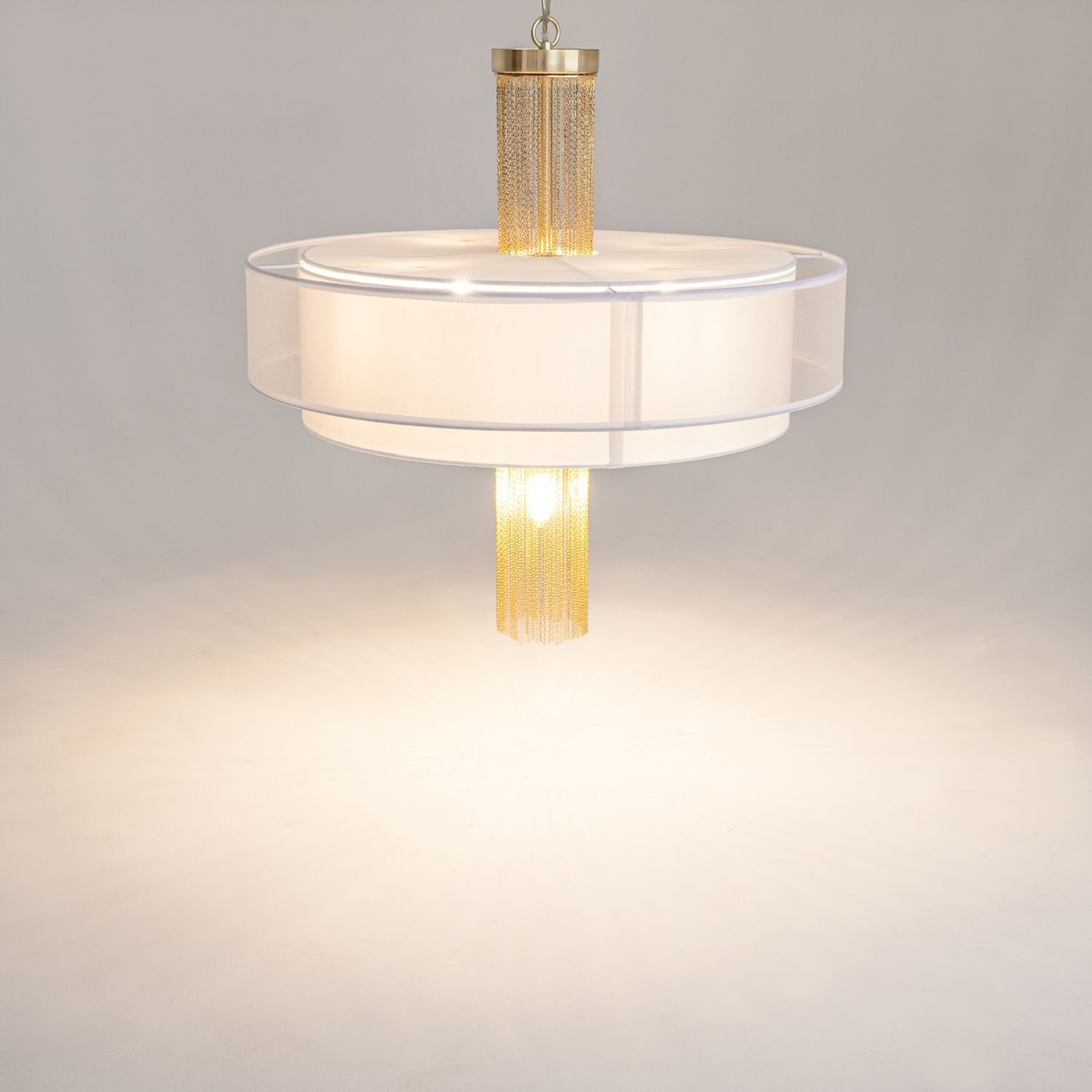 Pendelleuchte Edelstahl Stoff E14 Ø 68 cm rund Modern Lampe, Kronleuchter, Leuchte, Deckenleuchte