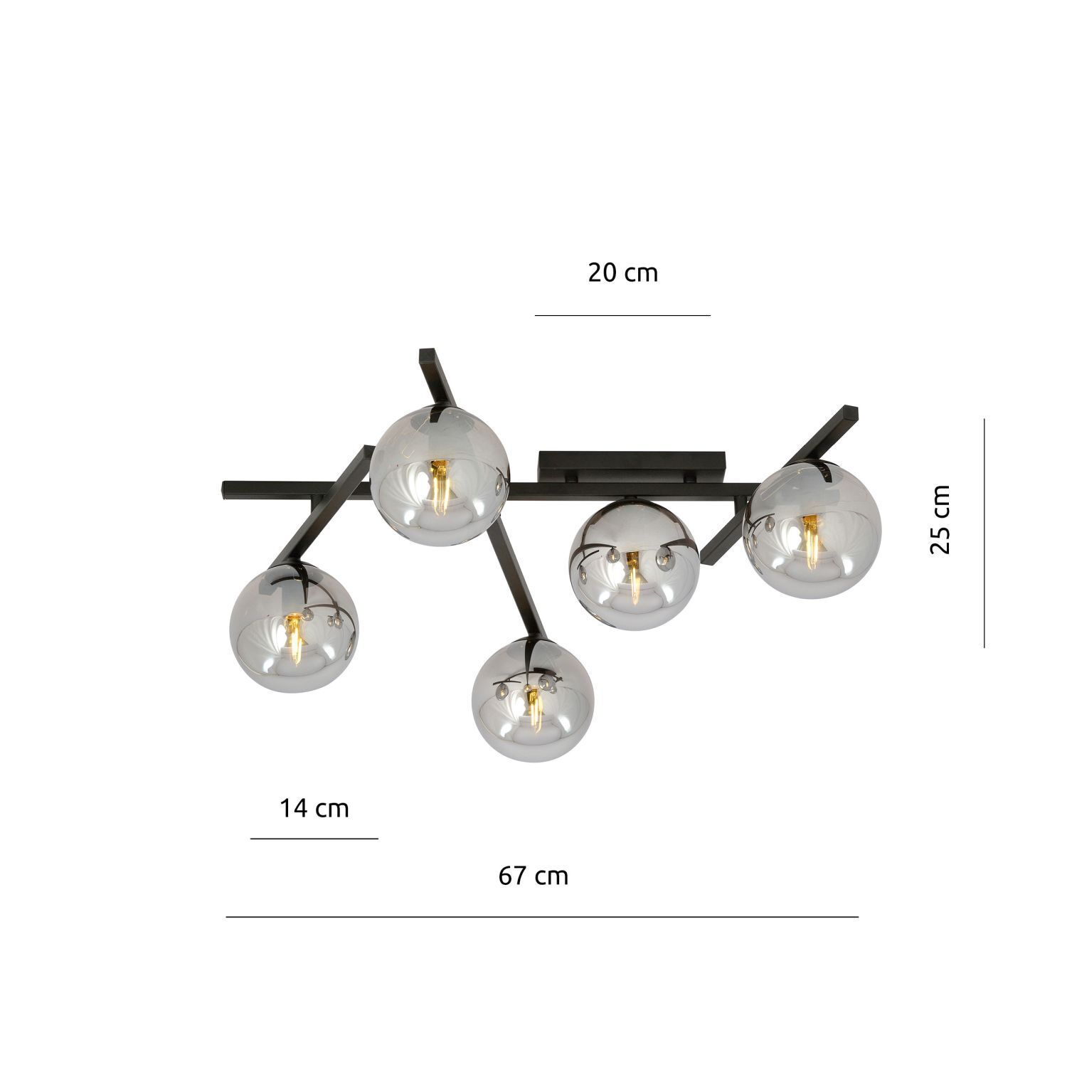 Kugelschirm Metall Rauchglas L: 67 cm Modern E14 5-flammig