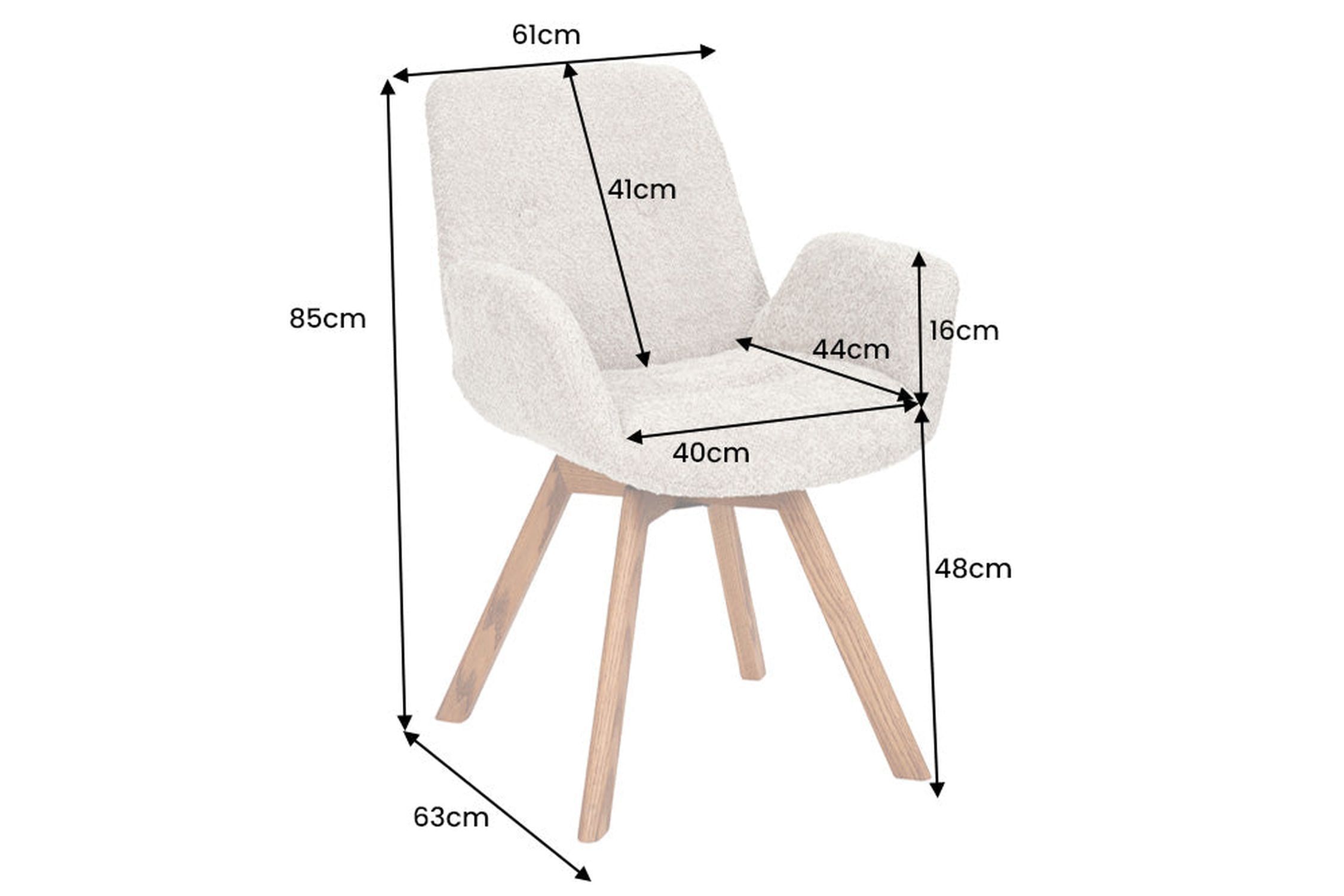 Esszimmerstuhl Grau Skandinavisch aus Bouclé Holz Moebel, Stuhl, Leinwand