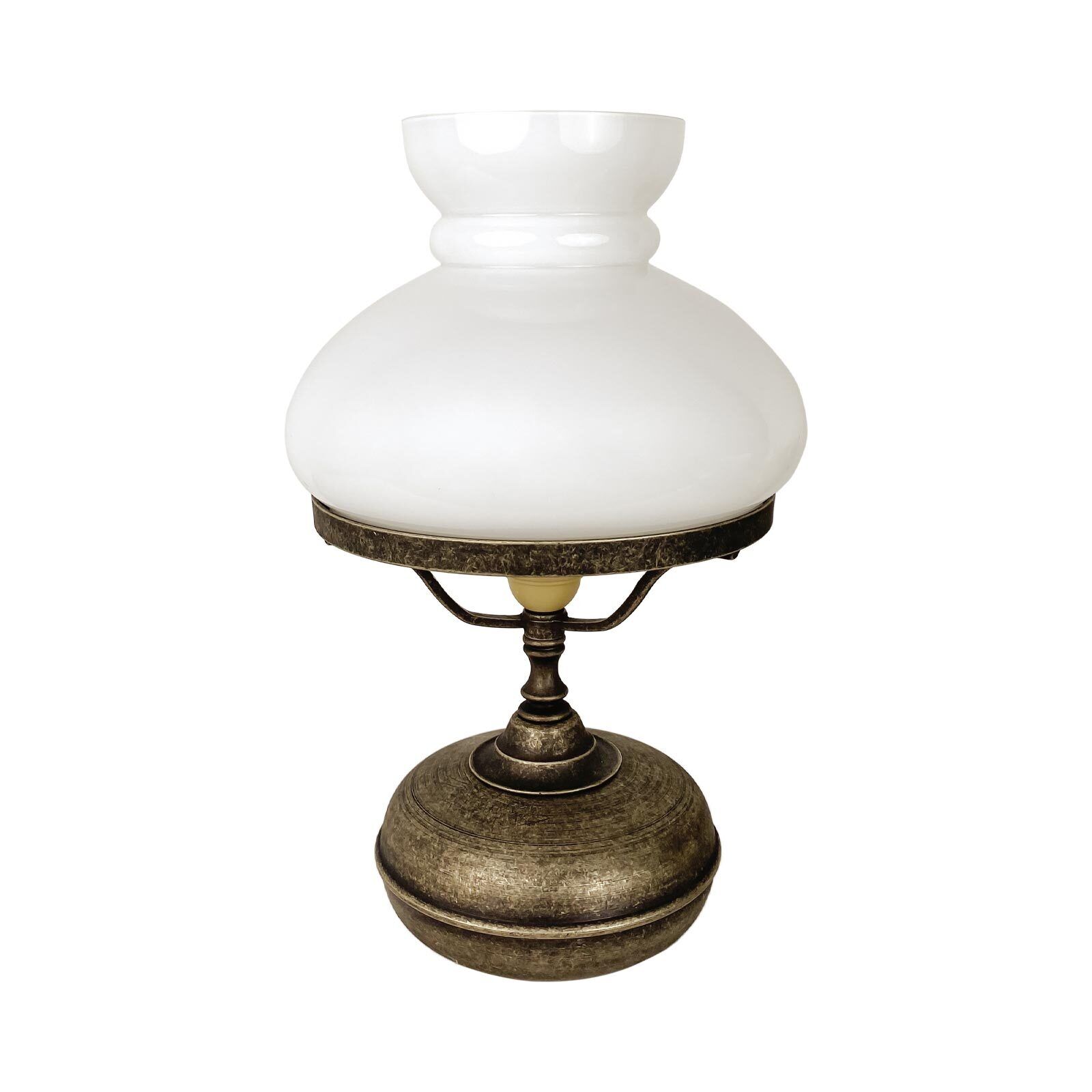 Tischleuchte Messing Glas 36,5 cm in Bronze Antik Weiß E14