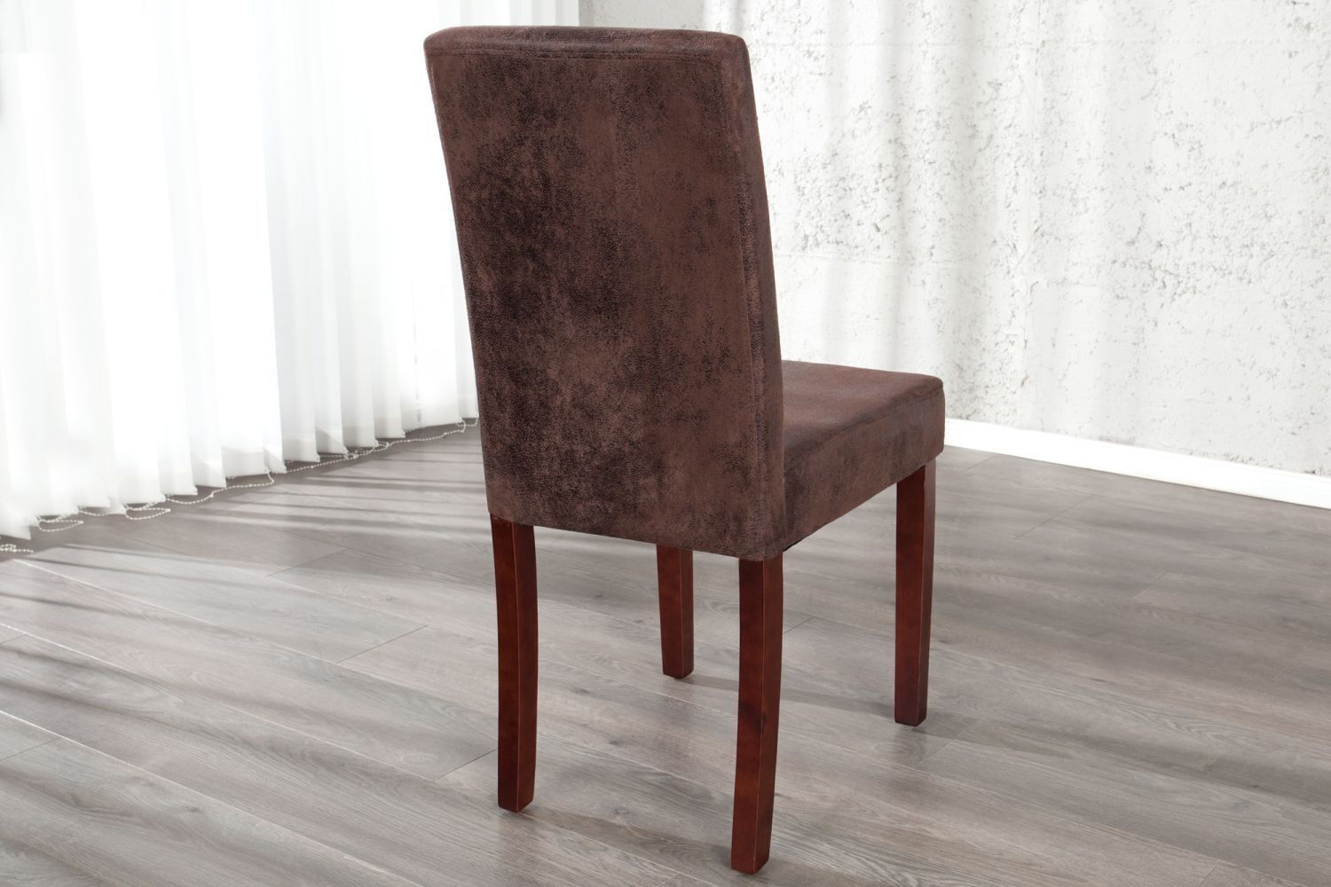 Esszimmerstuhl Microfaser Holz 50 cm in Kaffeebraun Holz, Mobiliar, Stuhl, Hartholz