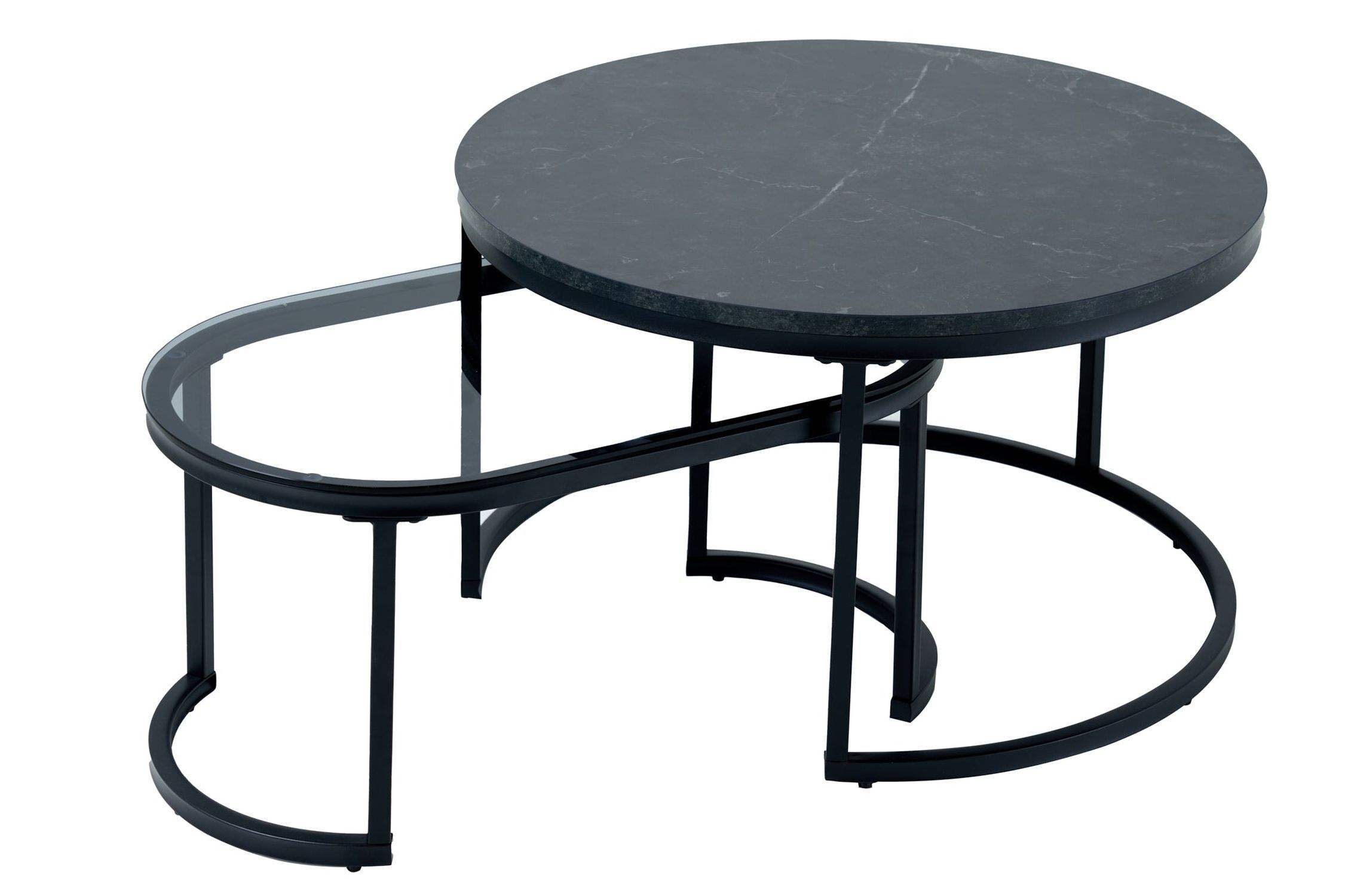Couchtisch 2er Set MDF Hartglas Metall in Schwarz Kaffeetisch, Mobiliar, Tabelle, Esstisch