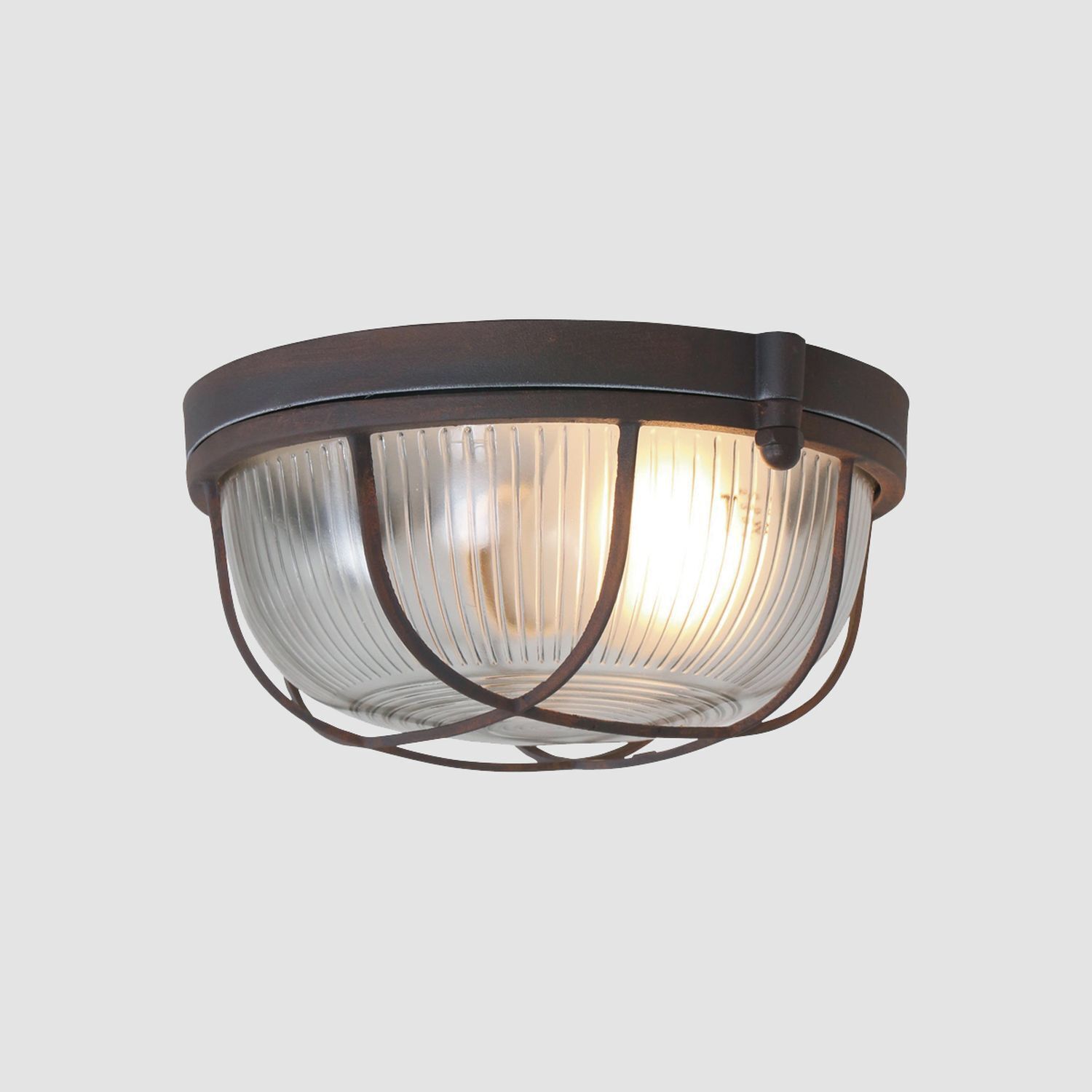 Runde Deckenlampe Braun Riffelglas Metall E27 Bullauge