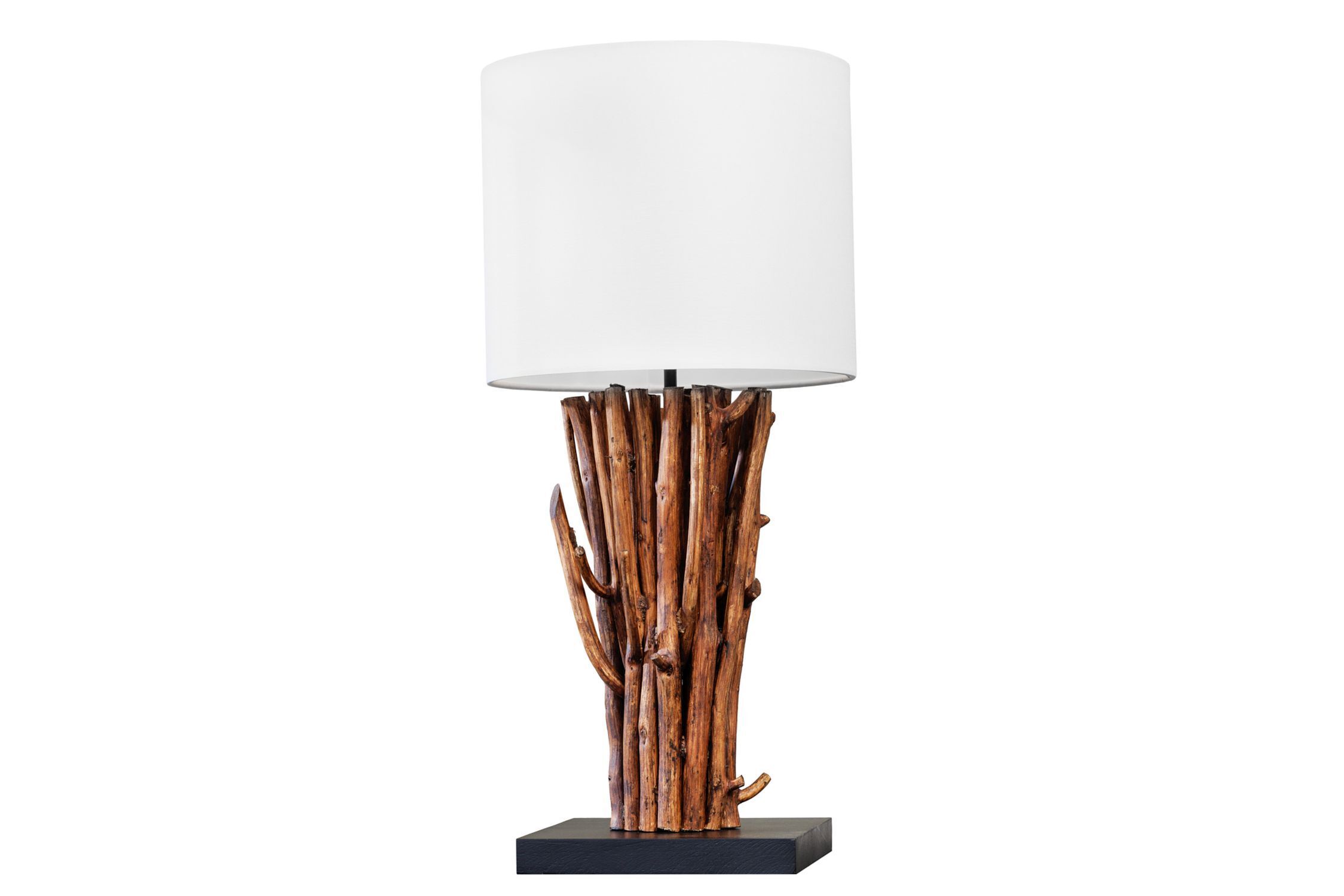Tischlampe Weiß Holz Stoff E27 H:58 cm gemütlich Lampe, Tischlampe, Lampenschirm