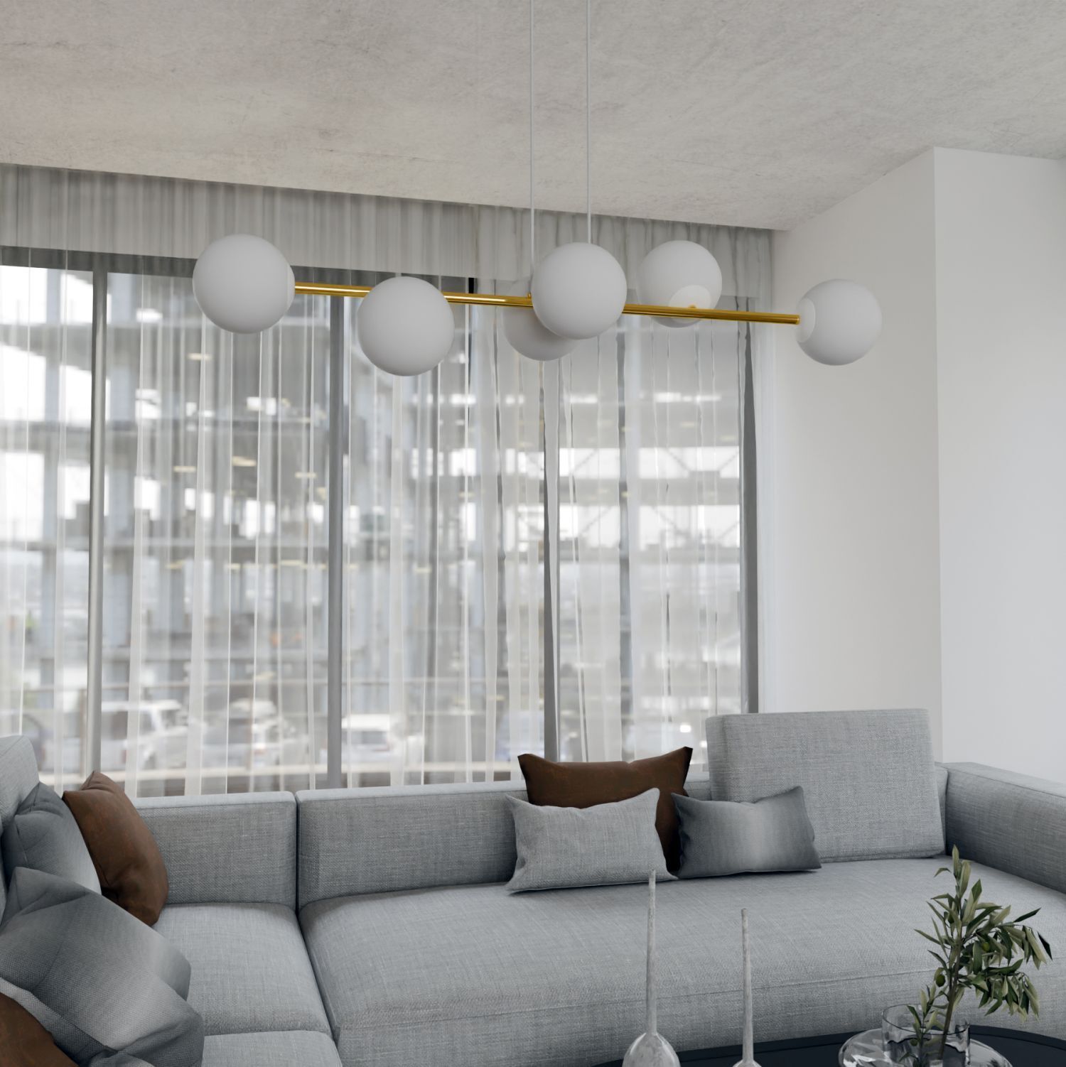 Hängelampe Metall Glas in Weiß Gold 110 cm lang